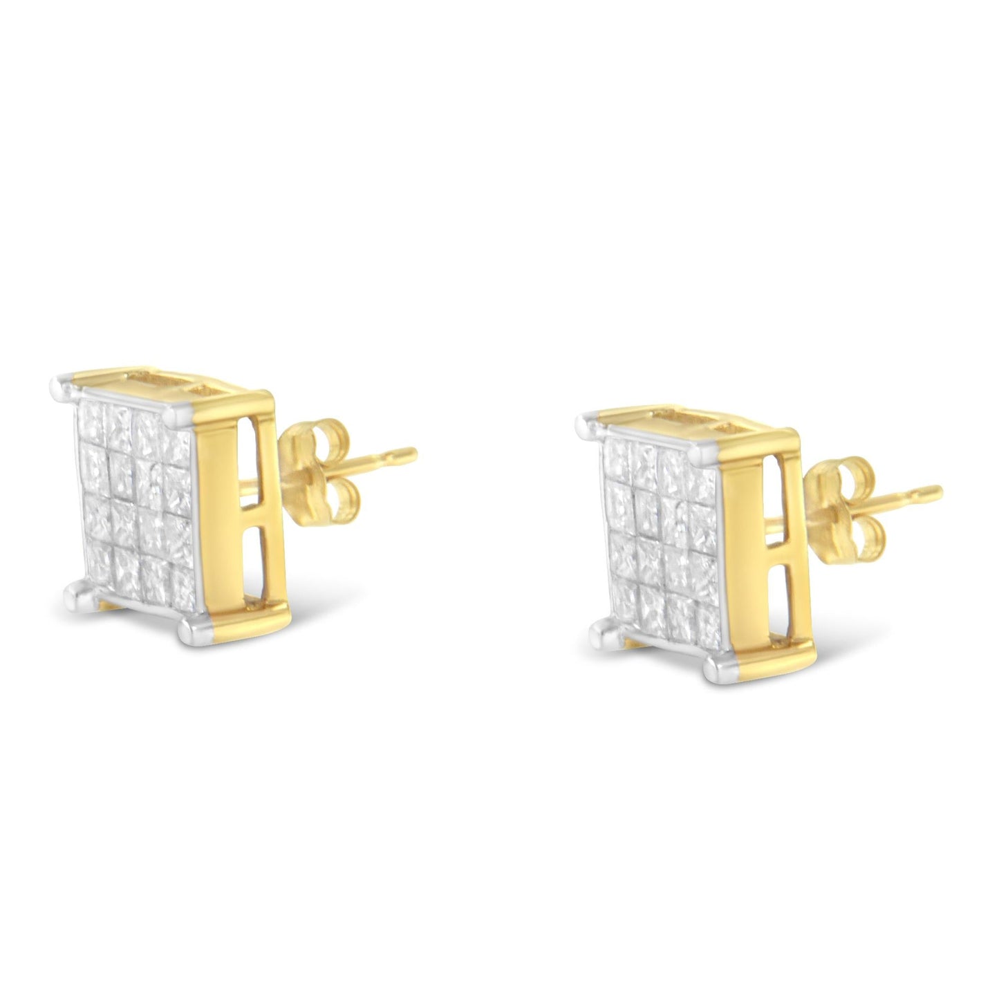 10K Yellow Gold Princess Cut Diamond Stud Earrings (2 cttw, H-I Color, I2-I3 Clarity)