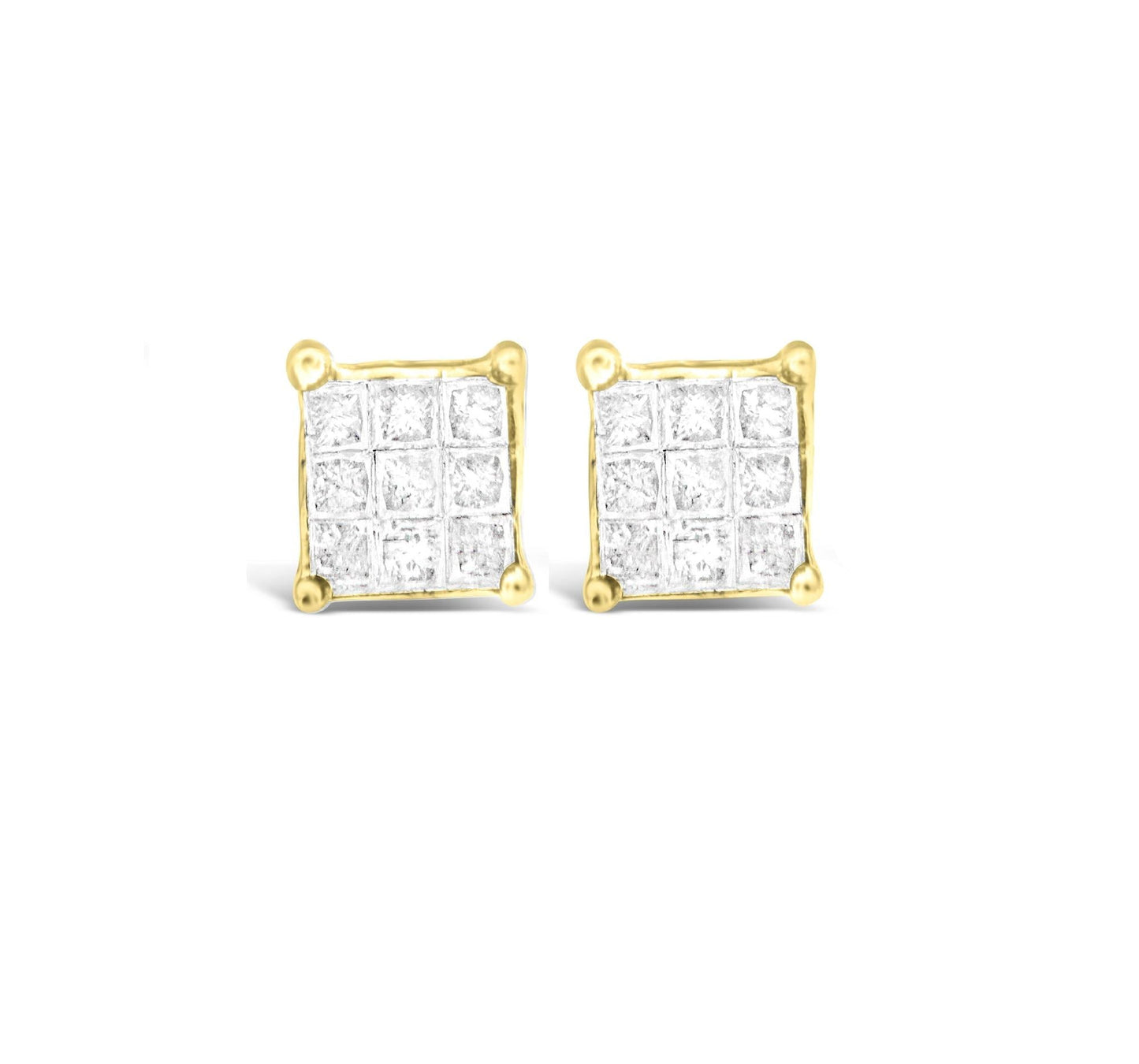 10K Yellow Gold Princess-cut Composite 18-stone Diamond Earrings (0.25 CTTW, J-K color, I2-I3 clarity)