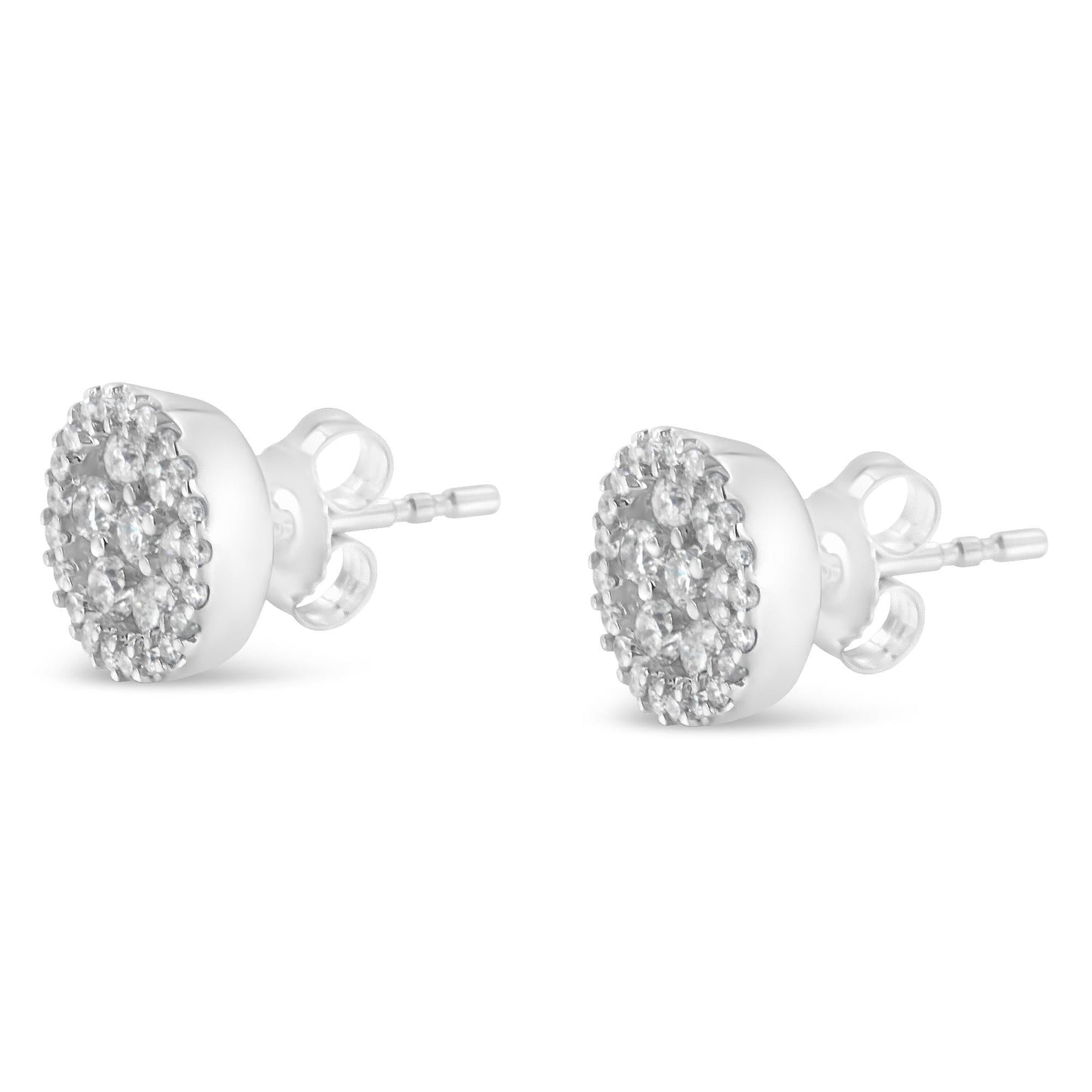 14K White Gold 1.0 Cttw Brilliant-Cut Diamond Halo-Style Cluster Round Button Stud Earrings (H-I Color, I1-I2 Clarity)