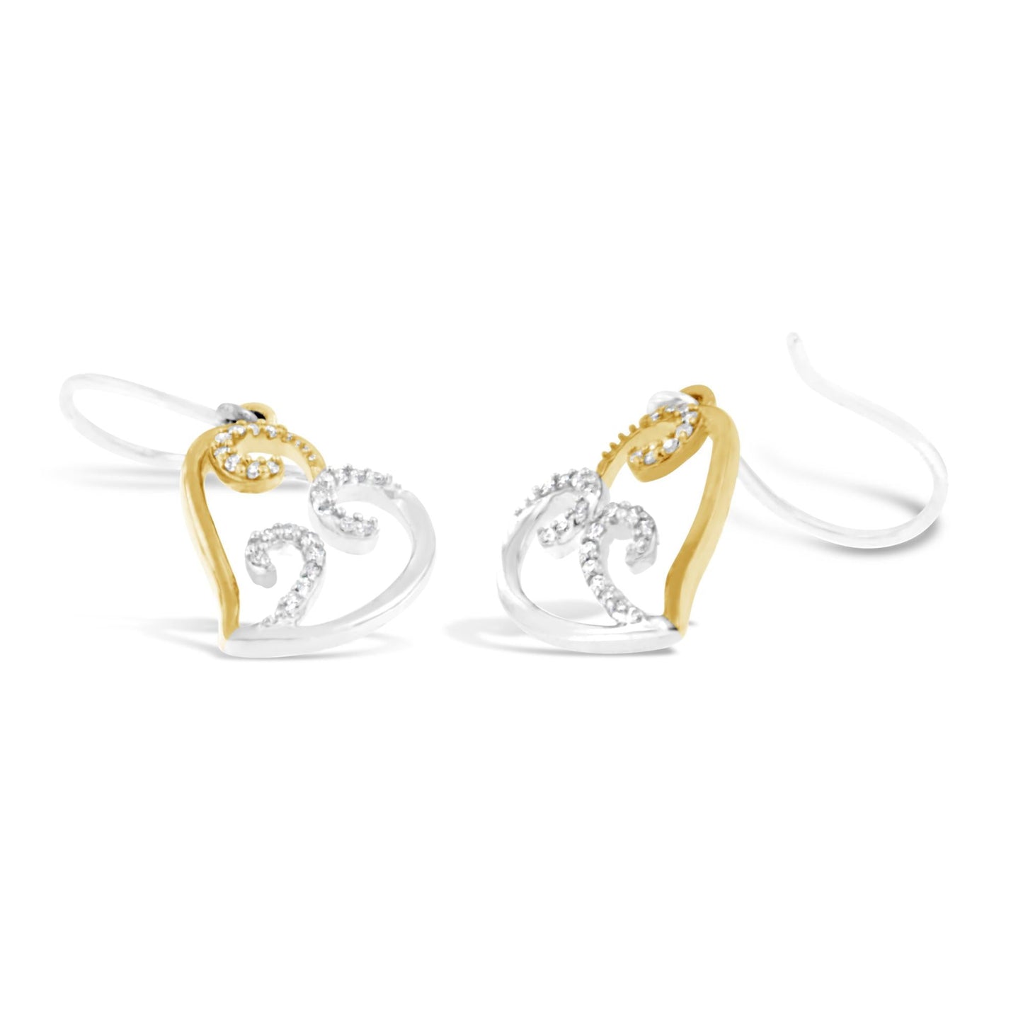 10K Two-tone Gold Round Diamond Heart Dangle Earrings (1/4 cttw, I-J Color, I2-I3 Clarity)