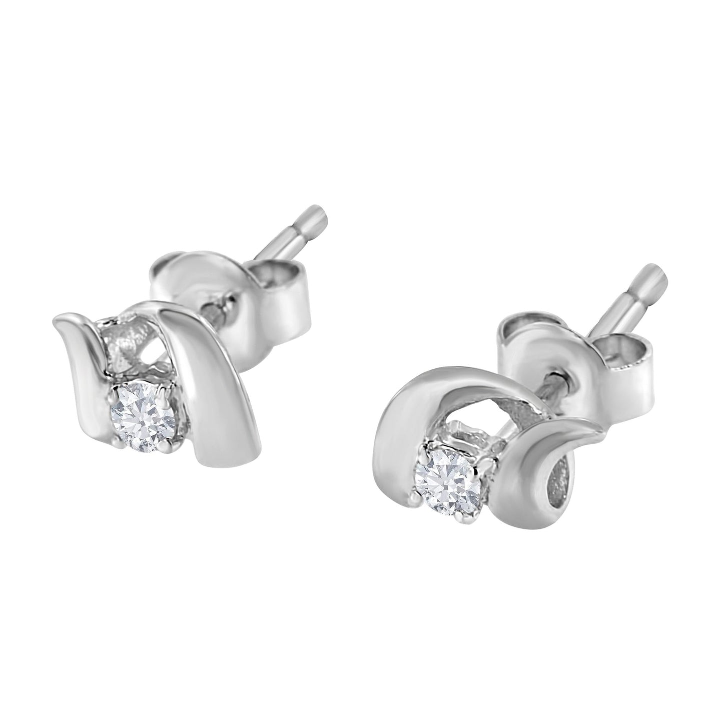 10K Gold 1/10 Cttw Round Brilliant-Cut Diamond Espira Swirls Solitaire Push Back Stud Earrings (I-J Color, I1-I2 Clarity)