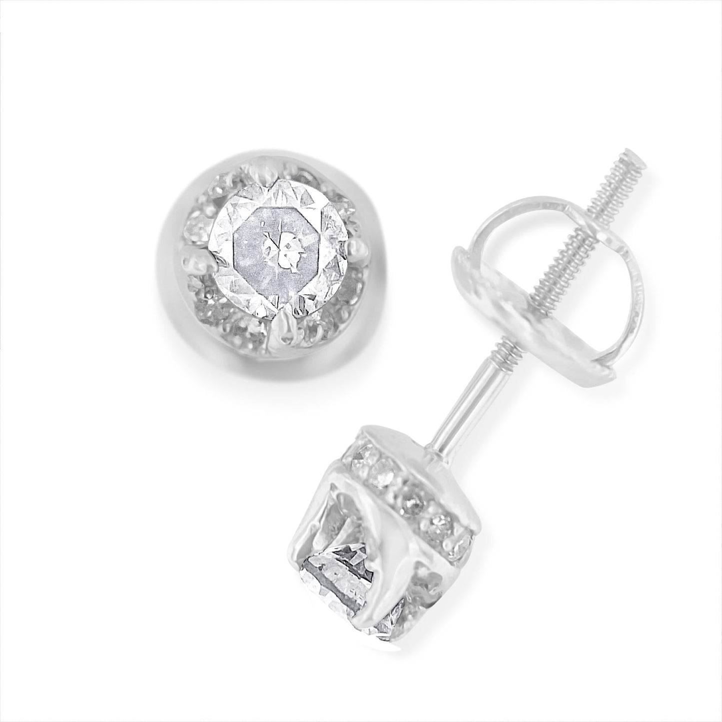 14K White Gold Treated Blue Round Cut Diamond Stud Earrings (0.5 cttw, H-I Color, SI2-I1 Clarity)