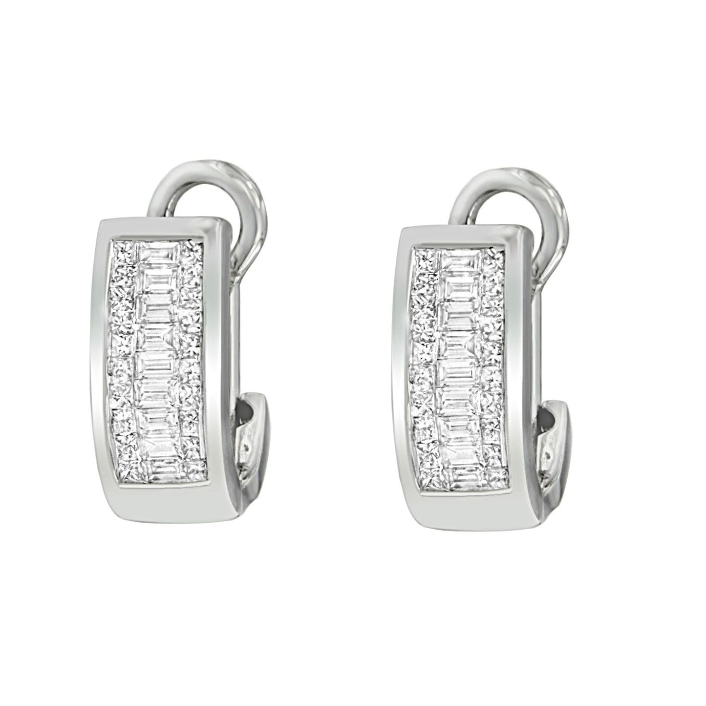 14K White Gold Princess and Baguette Cut Diamond Earrings (1.00 cttw, G-H Color, VS1-VS2 Clarity)