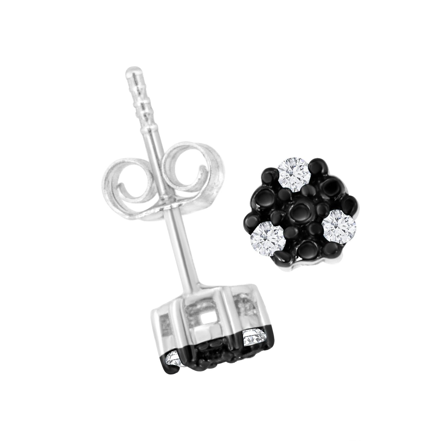 .925 Sterling Silver Cttw Round-Cut Trio Diamond Accent Stud Earrings (I-J Color, I3 Clarity)