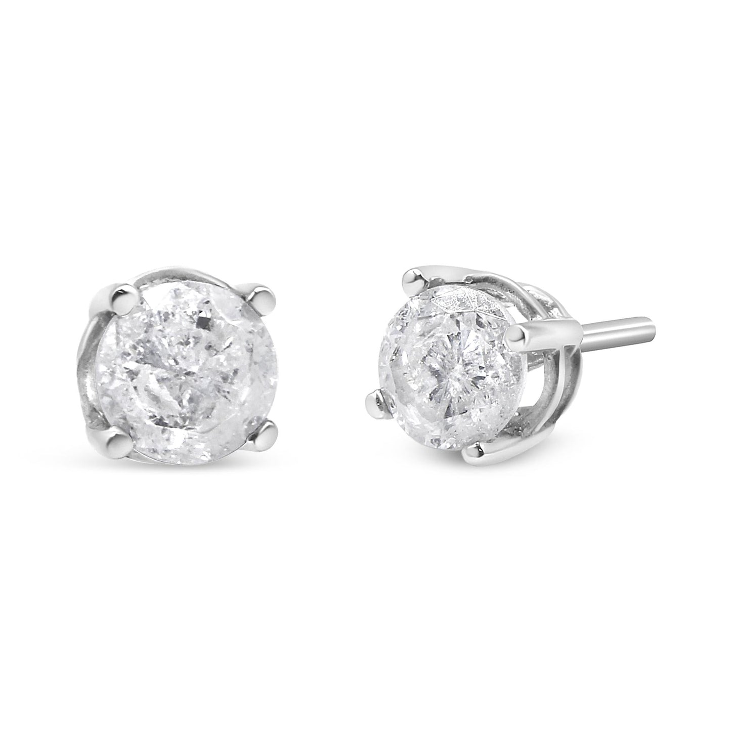 .925 Sterling Silver 4-Prong Round-cut "Salt and Pepper" Diamond Classic Stud Earrings (I-J Color, I3 Clarity)