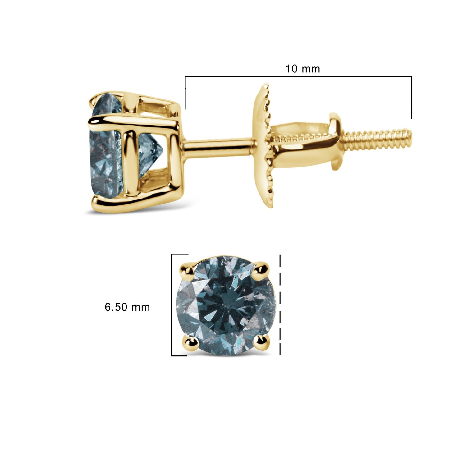 14K Gold Blue Lab Grown Diamond Stud Earrings with Screw Backs