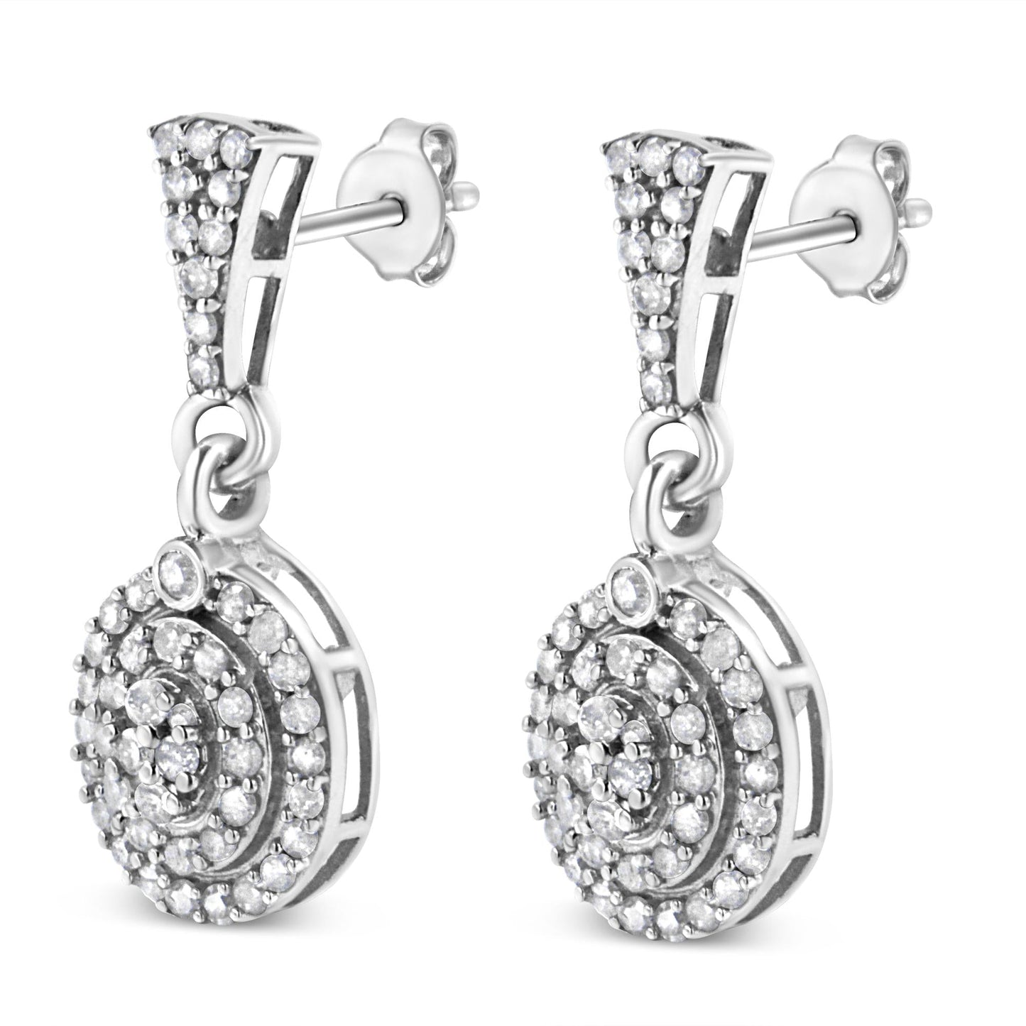 .925 Sterling Silver 1.0 Cttw Diamond Cluster Oval Shape Drop and Dangle Earrings (I-J Color, I3 Clarity)