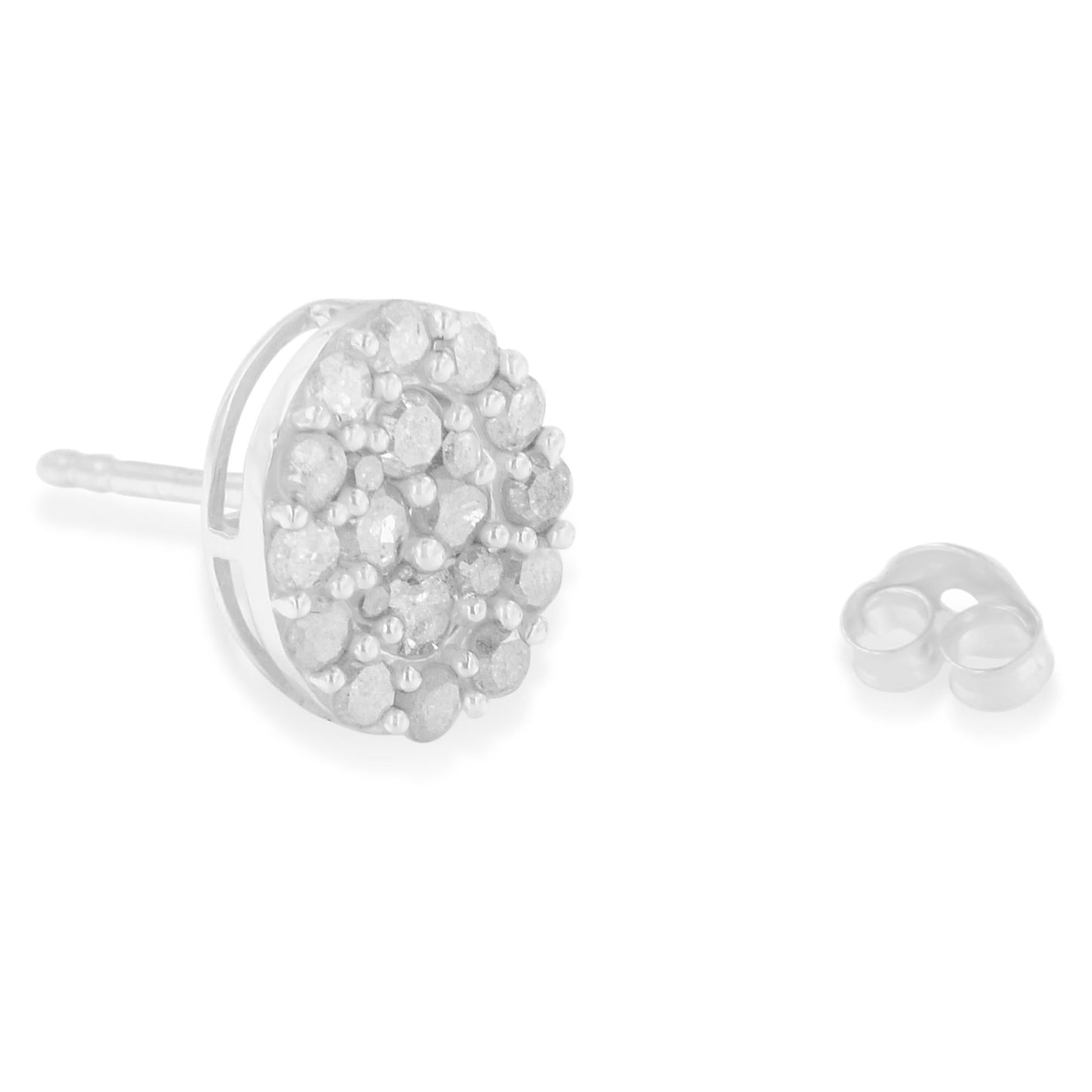 .925 Sterling Silver 1 1/2 Cttw Round-Cut Diamond Oval Shaped Stud Earrings (I-J Color, I3 Clarity)