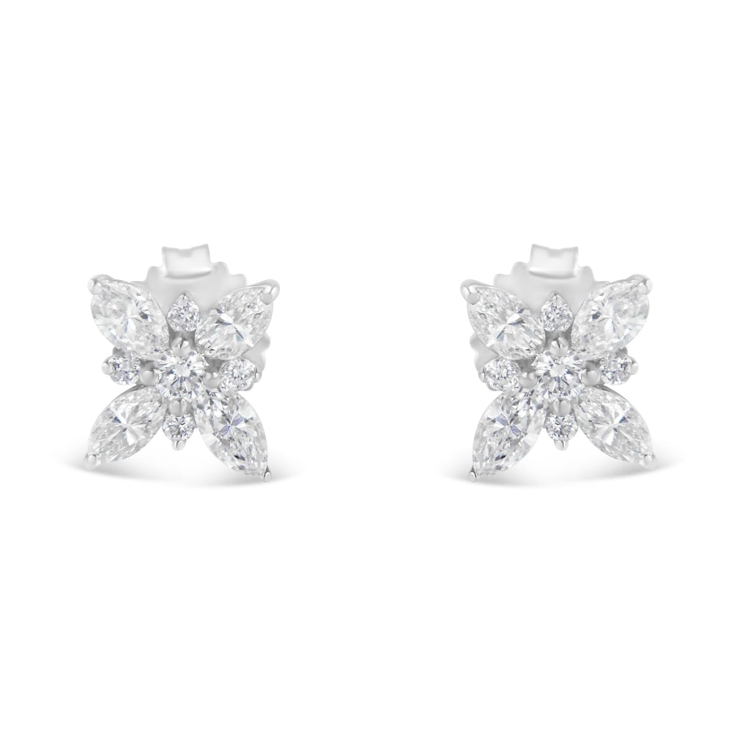 14K White Gold Marquise Diamond Flower Stud Earring (1.00 cttw, H-I Color, SI1-SI2 Clarity)