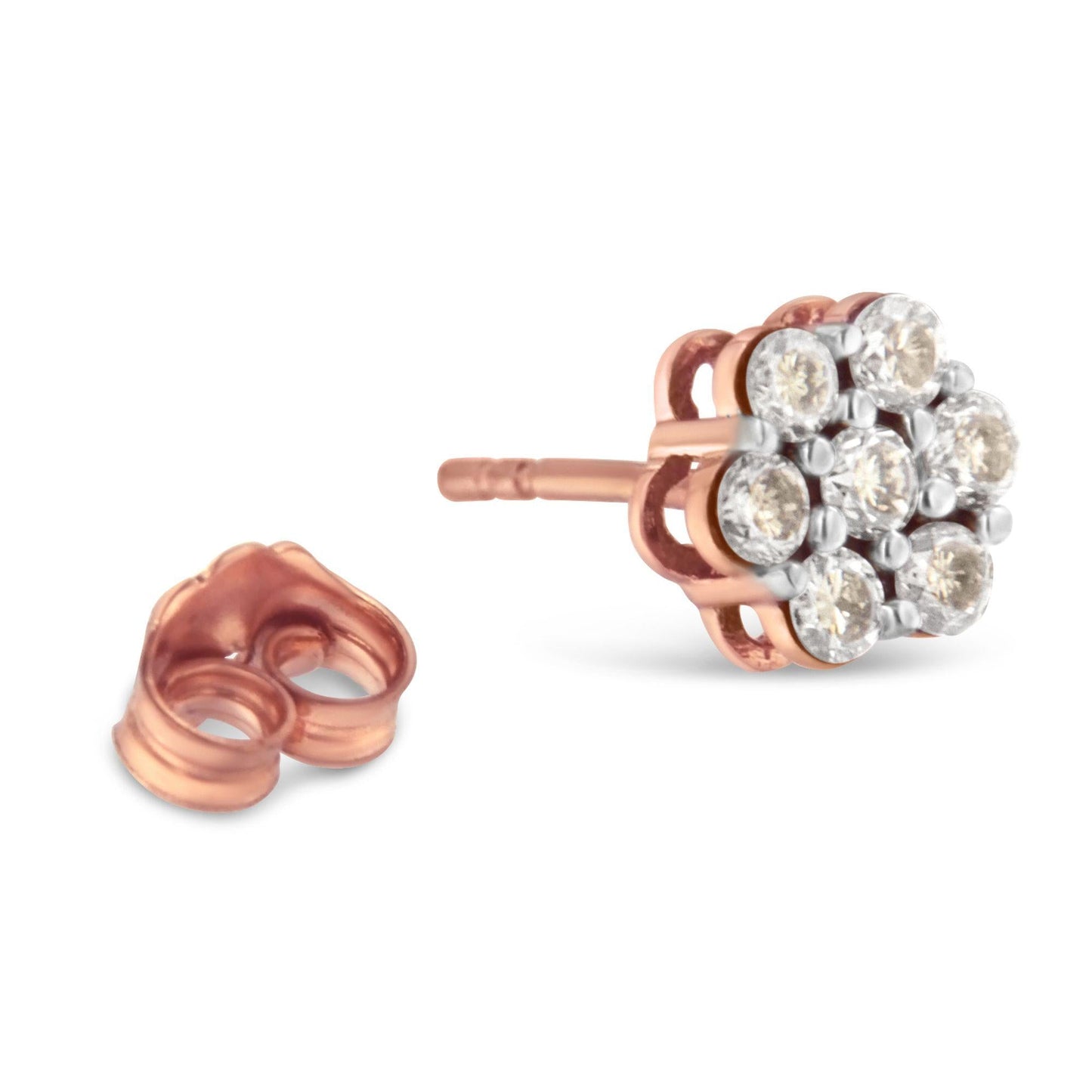 10K Rose Gold Diamond Floral Stud Earrings (0.5 cttw, J-K Color, I1-I2 Clarity)