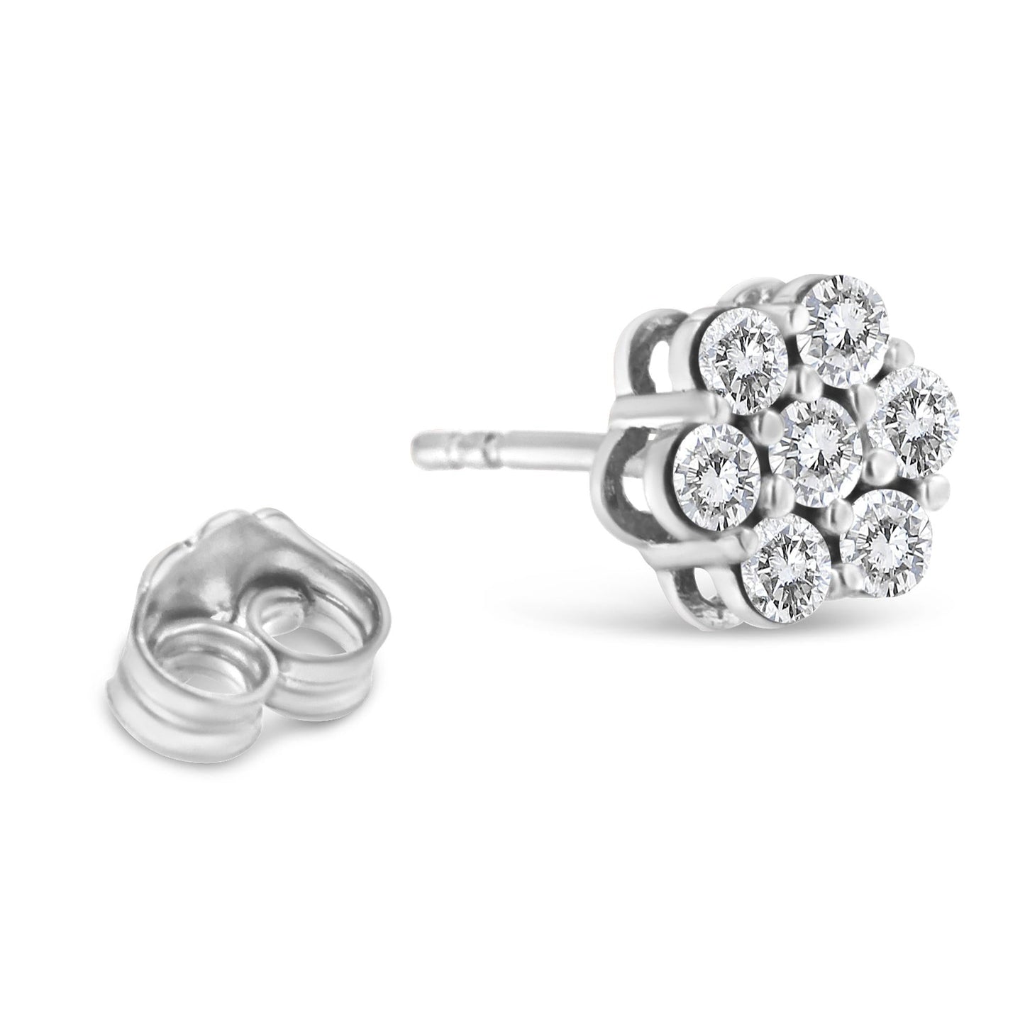 .925 Sterling Silver 1/2ct Cttw Lab Grown Diamond Floral Stud Earrings (F-G Color, SI1-SI2 Clarity)