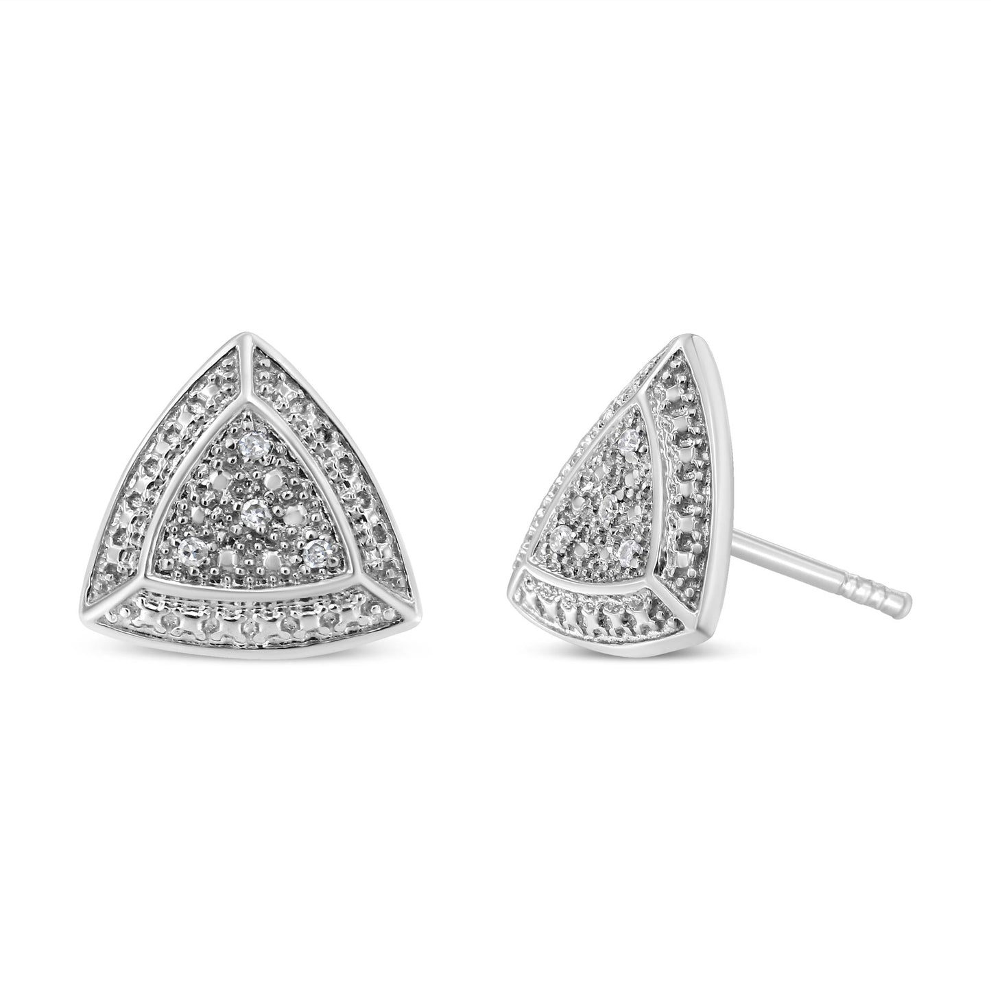 .925 Sterling Silver Diamond-Accented Trillion Shaped 4-Stone Halo-Style Stud Earrings (H-I Color, I2-I3 Clarity)