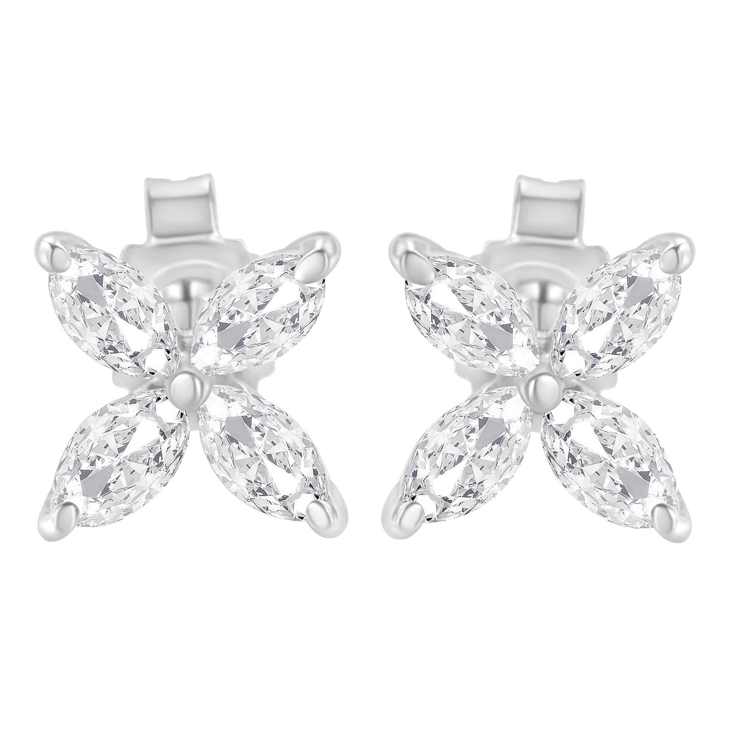 14K White Gold 3/4 Cttw Marquise Diamond 8 Stone Floral Leaf Stud Earrings (H-I Color, SI1-SI2 Clarity)