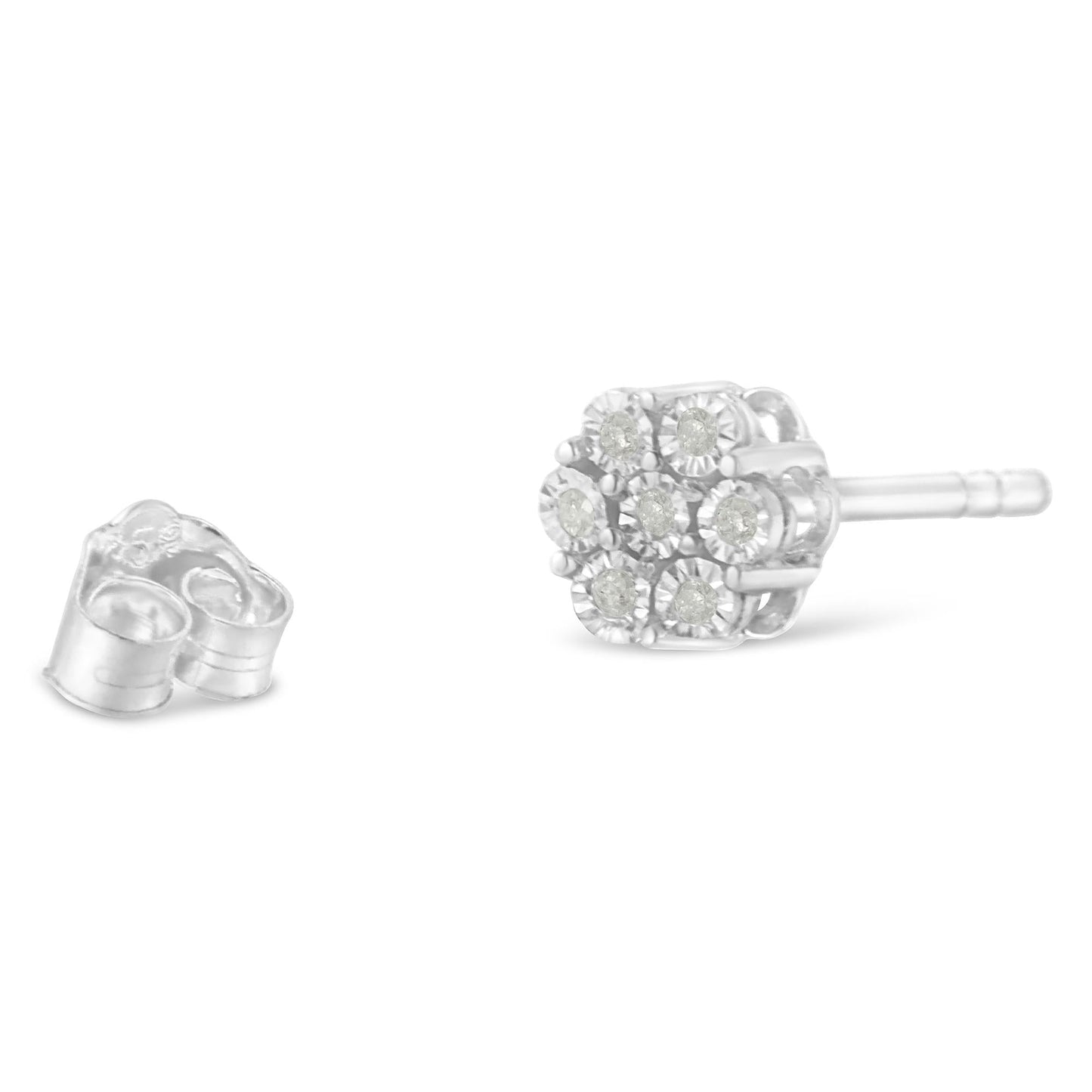 .925 Sterling Silver 1/6 Cttw Round-Cut Diamond Miracle-Set Floral Cluster Button Stud Earrings (I-J Color, I2-I3 Clarity)