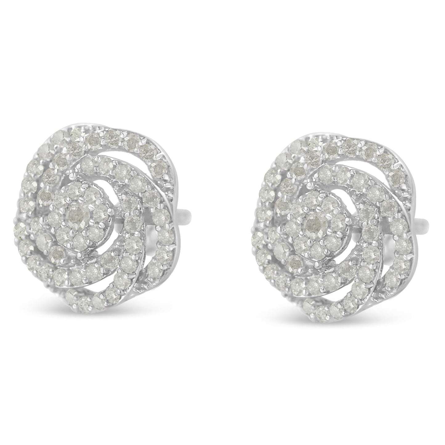 10KT White Gold Diamond Flower Stud Earring (1/2 cttw, I-J Color, I1-I2 Clarity)