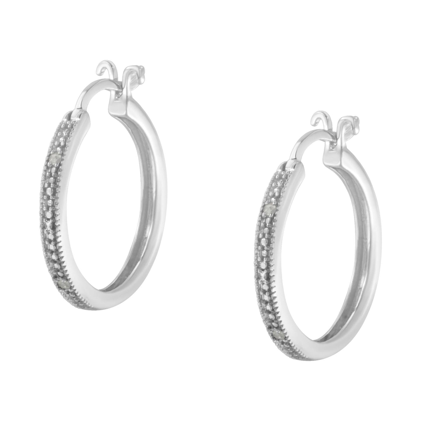 .925 Sterling Silver Miracle-Set Diamond Pave Style Hoop Earrings (I-J Color, I3 Clarity)