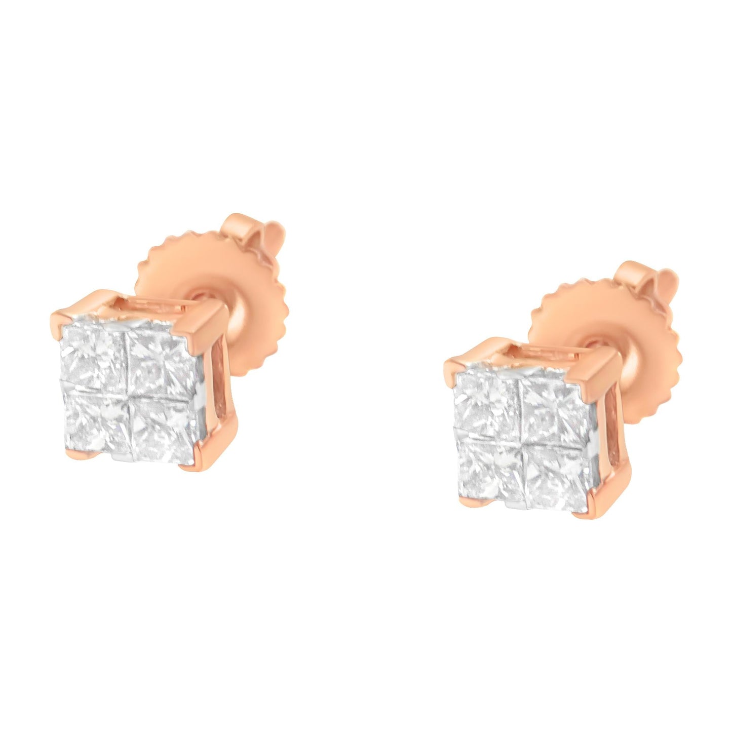 10K Gold Princess Diamond Composite Stud Earring (1/2 cttw, I-J Color, I1-I2 Clarity)