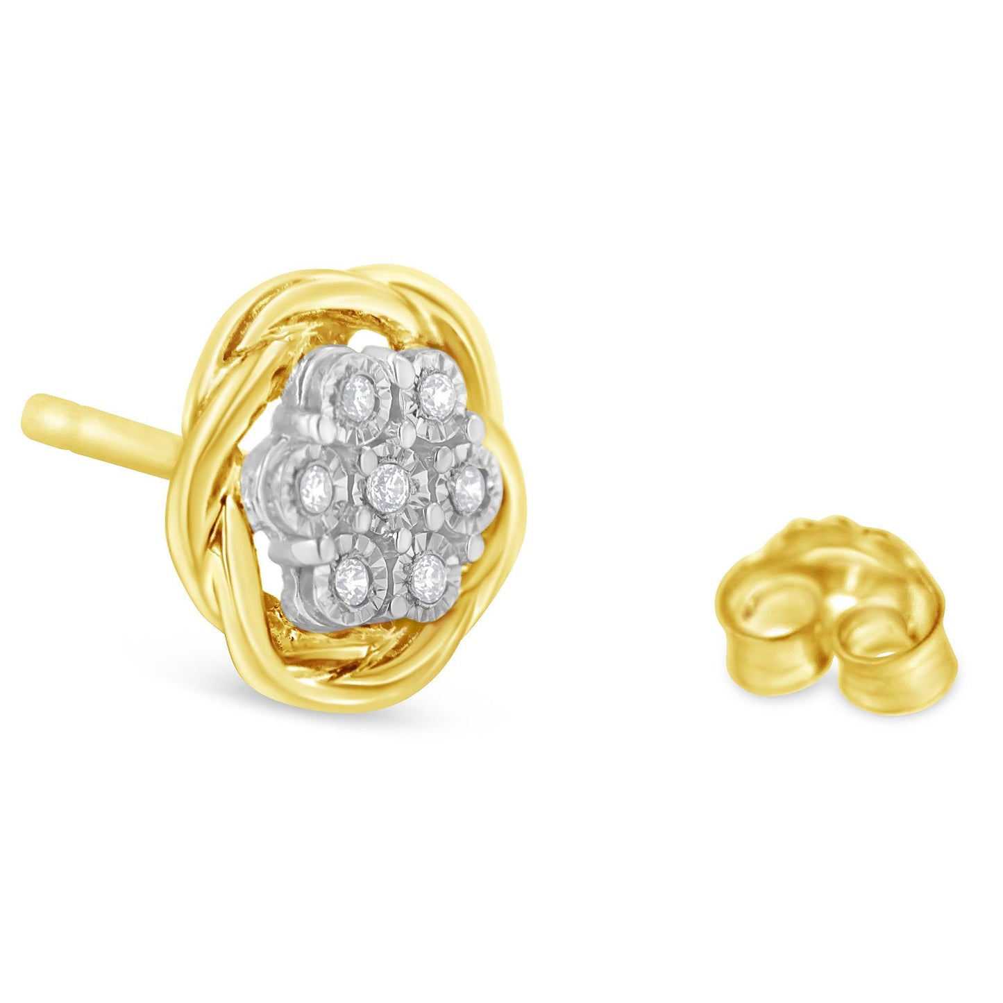 Yellow Gold Plated Sterling Silver Diamond Rose stud Earrings (0.15 cttw, I-J Color, I2-I3 Clarity)