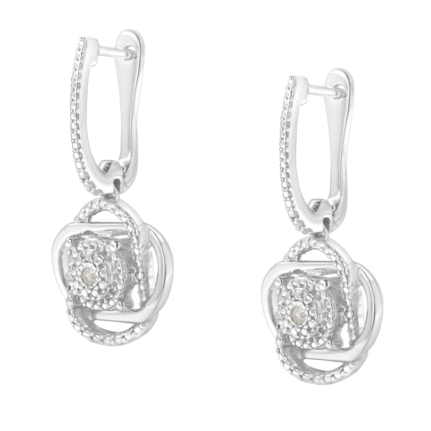 .925 Sterling-Silver Diamond Accent Floral Cluster Drop and Dangle Stud Earring (I-J Color, I3 Clarity)