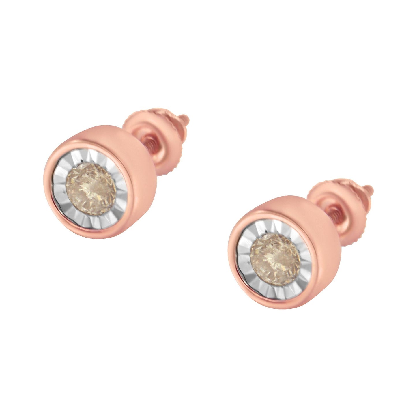 10K Rose Gold 0.40 Cttw Round Brilliant-Cut Near Colorless Diamond Miracle-Set Stud Earrings with Screw Backs (J-K Color, I2-I3 Clarity)