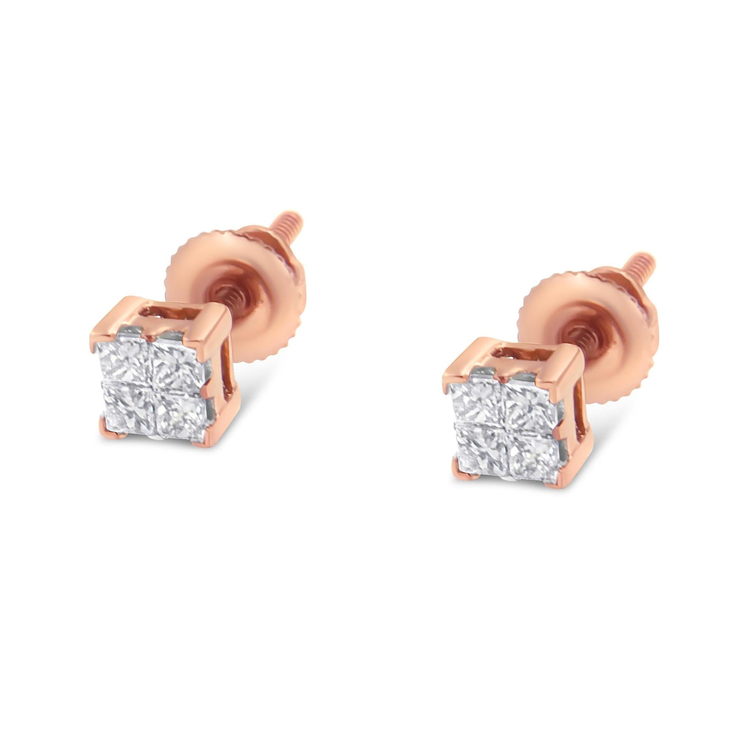 10KT Gold Princess Diamond Stud Earring (1/4 cttw, J-K Color, I1-I2 Clarity)