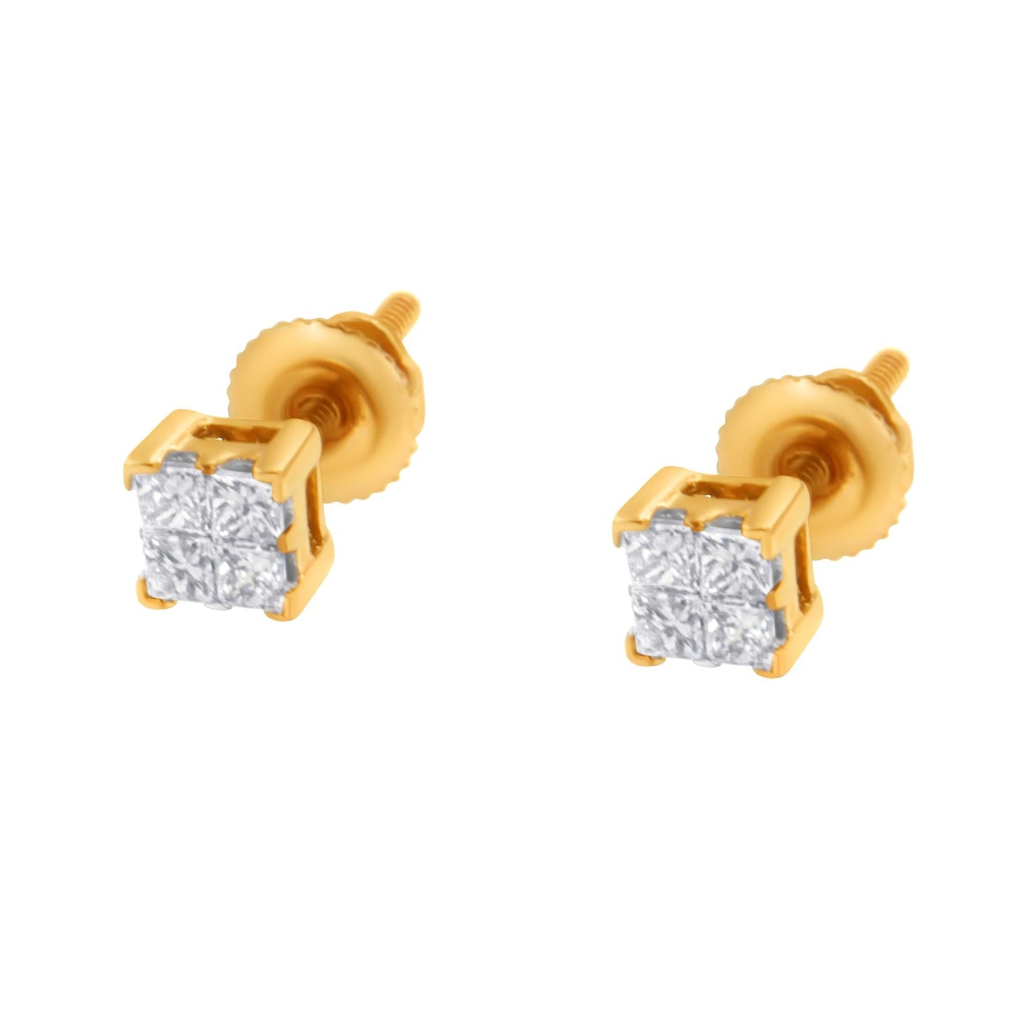 10KT Gold Princess Diamond Stud Earring (1/4 cttw, J-K Color, I1-I2 Clarity)