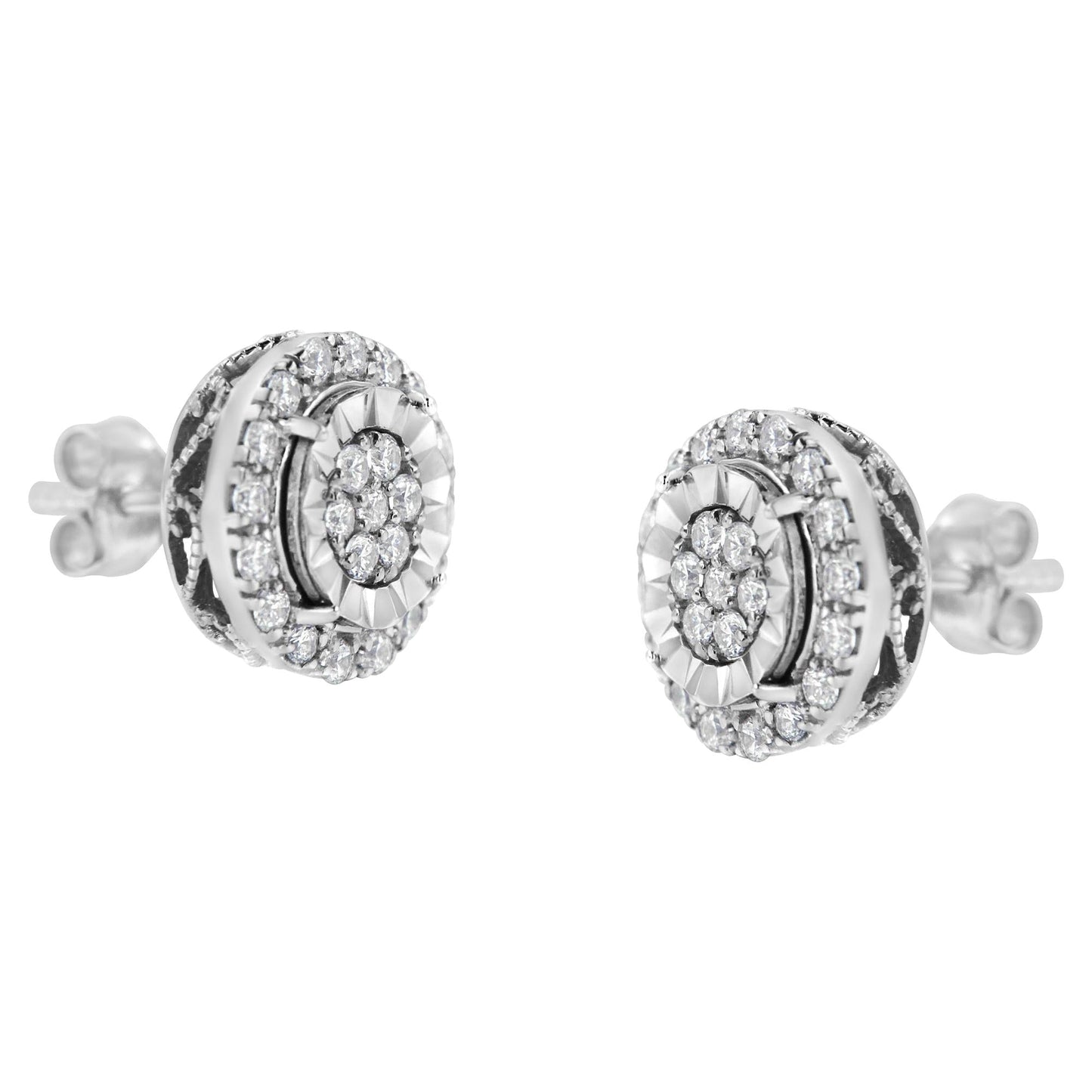 Sterling Silver Diamond Cluster Earrings (1 cttw, I-J Color, I2-I3 Clarity)