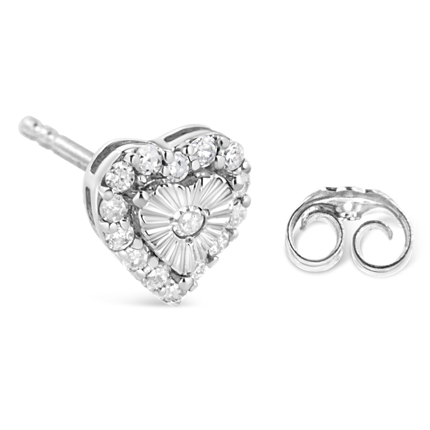 .925 Sterling Silver 1/3 Cttw Miracle Set Round-Cut Diamond Heart Stud Earring (I-J Color, I2-I3 Clarity)