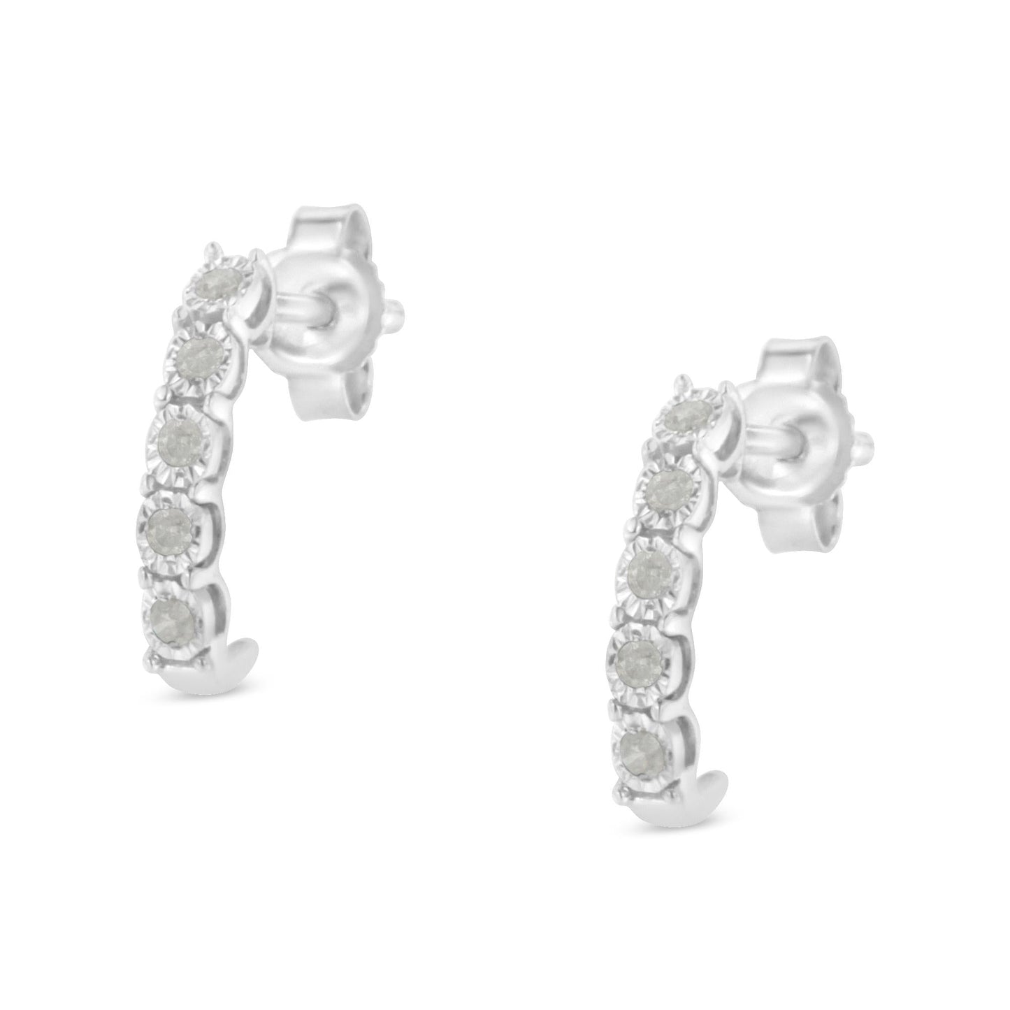 .925 Sterling Silver 1/10ct cttw Miracle-Set Diamond 5 Stone J-Hoop Earrings (I-J Color, I3 Clarity)