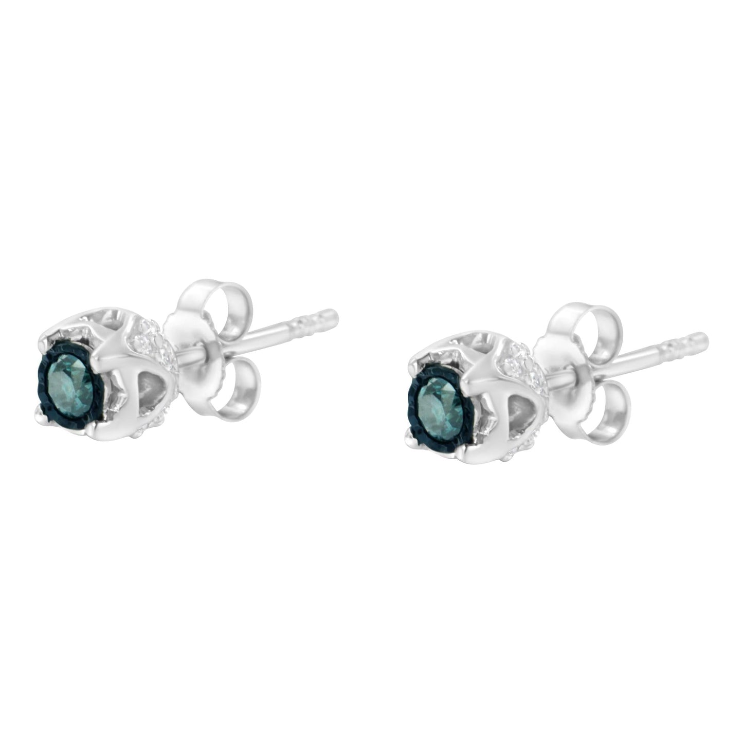 Sterling Silver Color Treated Diamond Stud Earrings (1/3 cttw, Blue, I2-I3 Clarity)