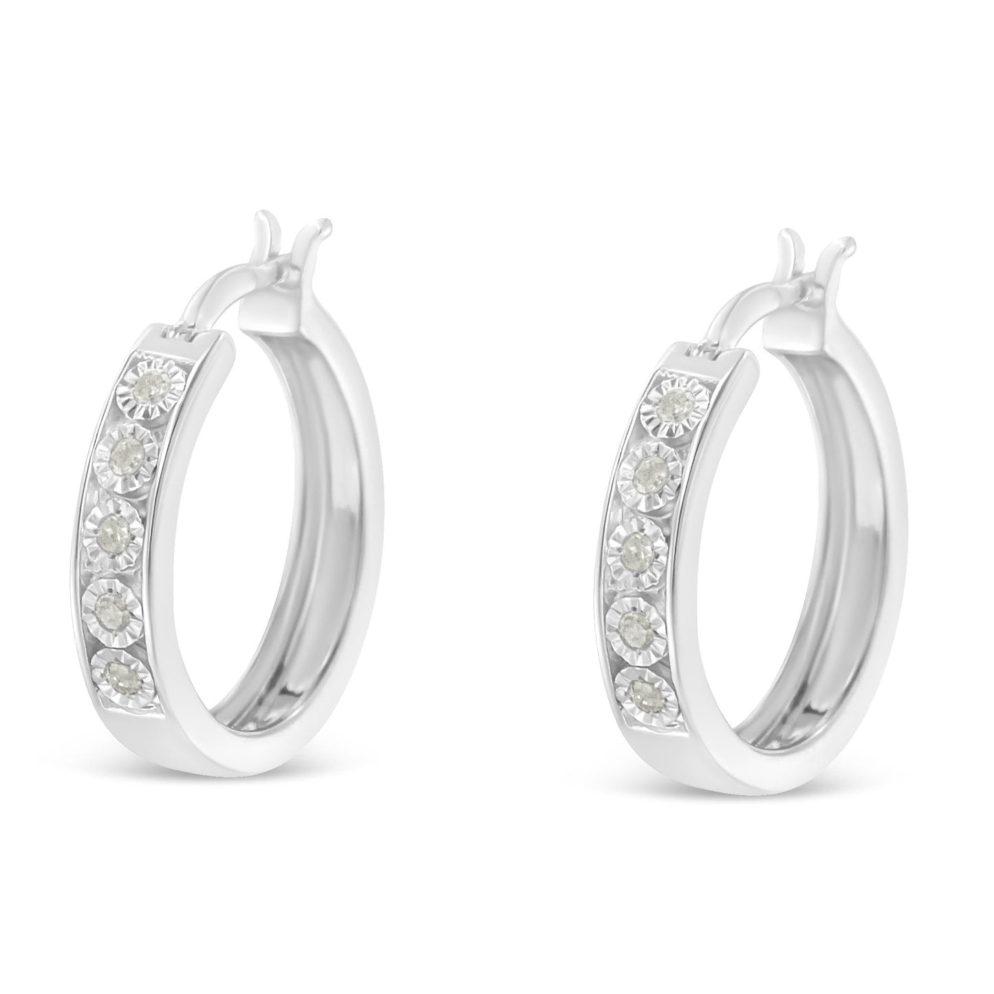 .925 Sterling Silver 1/10 Cttw Miracle Set Diamond Full Circle Hoop Earrings (I-J Color, I3 Clarity)