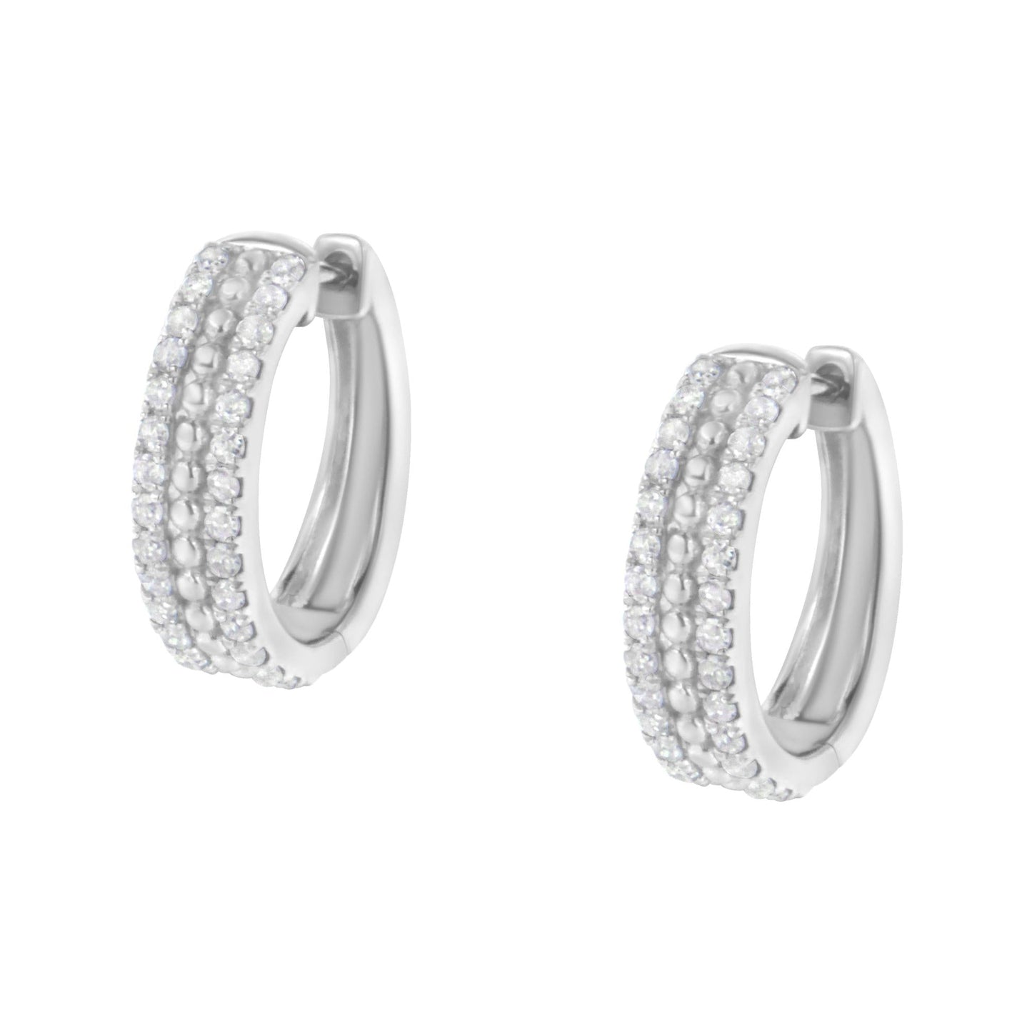 .925 Sterling Silver 1/2 Cttw Diamond Double Row Leverback Hoop Earring (I-J Color, I3 Clarity)