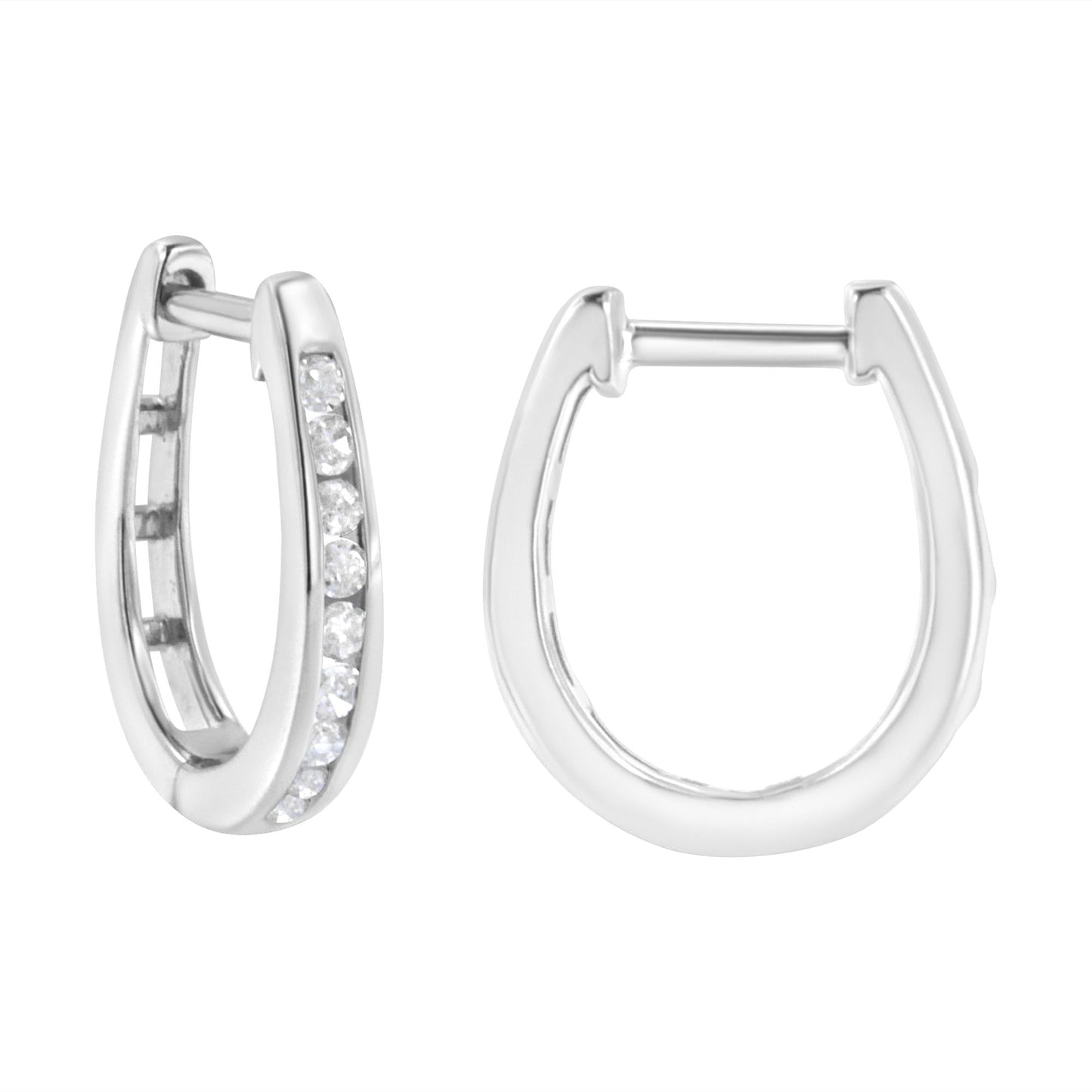 10K White Gold 1/4 Cttw Channel Set Diamond Hoop Earrings (I-J Color, I3 Clarity)