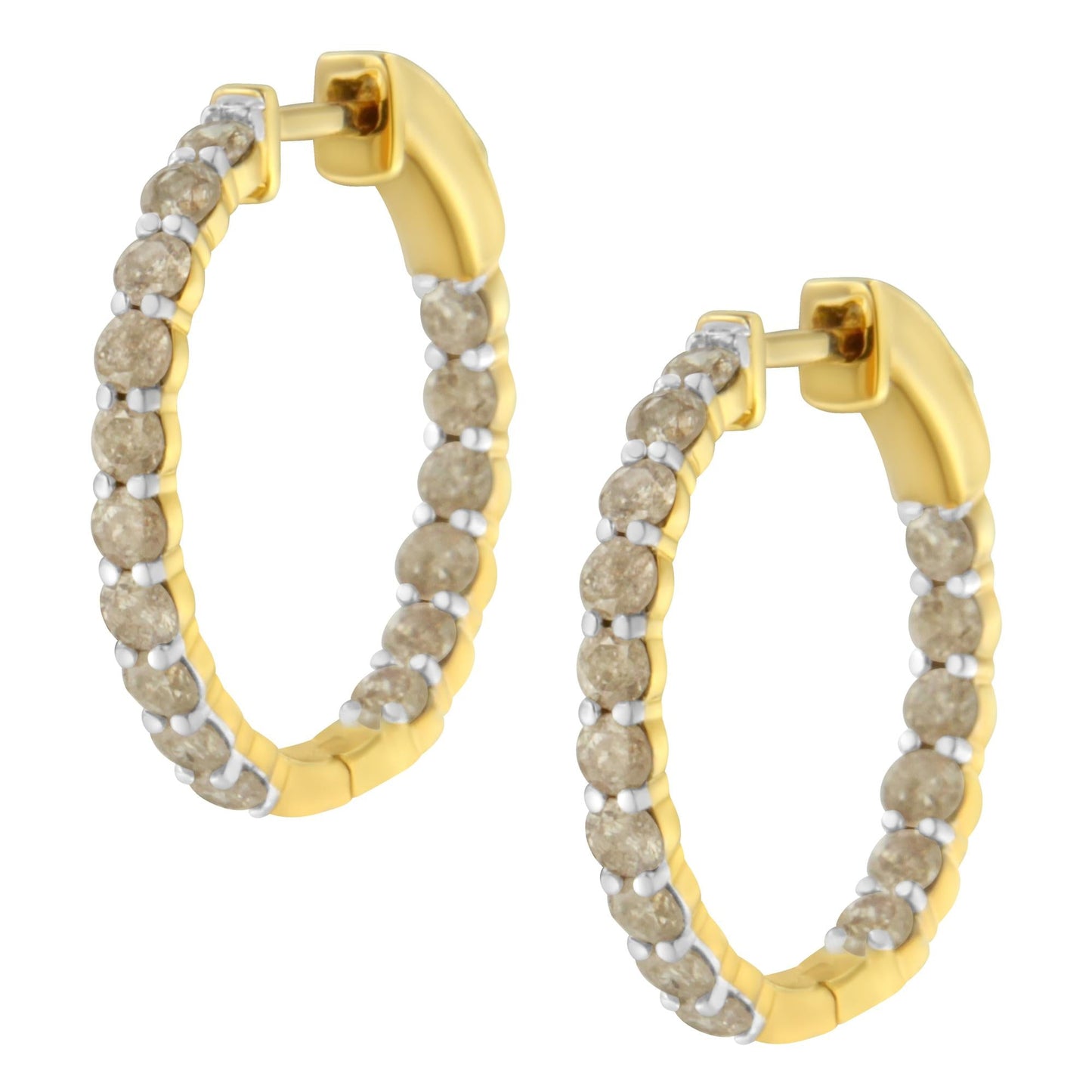 10K Yellow Gold Plated Sterling Silver Diamond Hoop Earrings (2 cttw, K-L Color, I2-I3 Clarity)