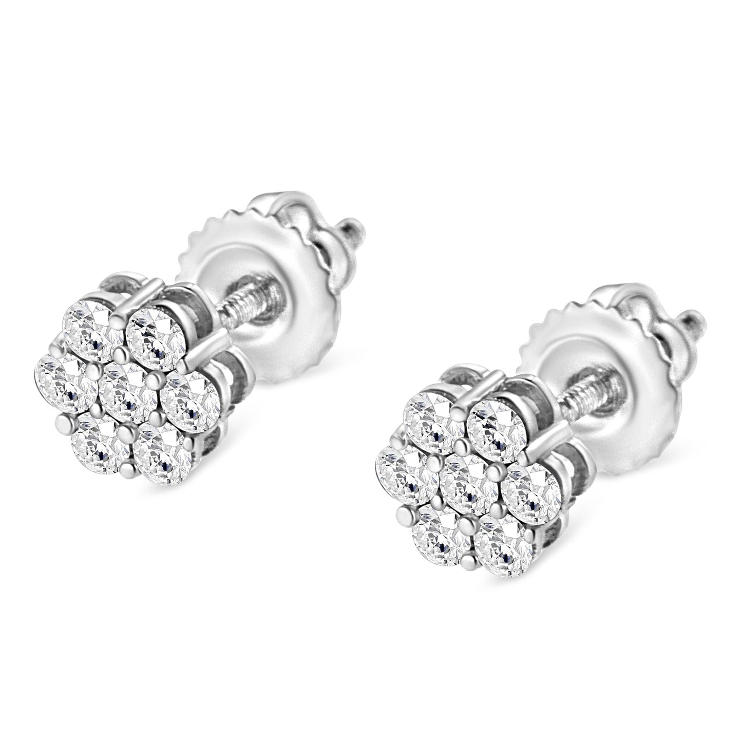 14K White Gold 1/3 Cttw Floral Cluster Diamond Stud Earrings with Screw backs (I-J Color, SI2-I1 Clarity	)