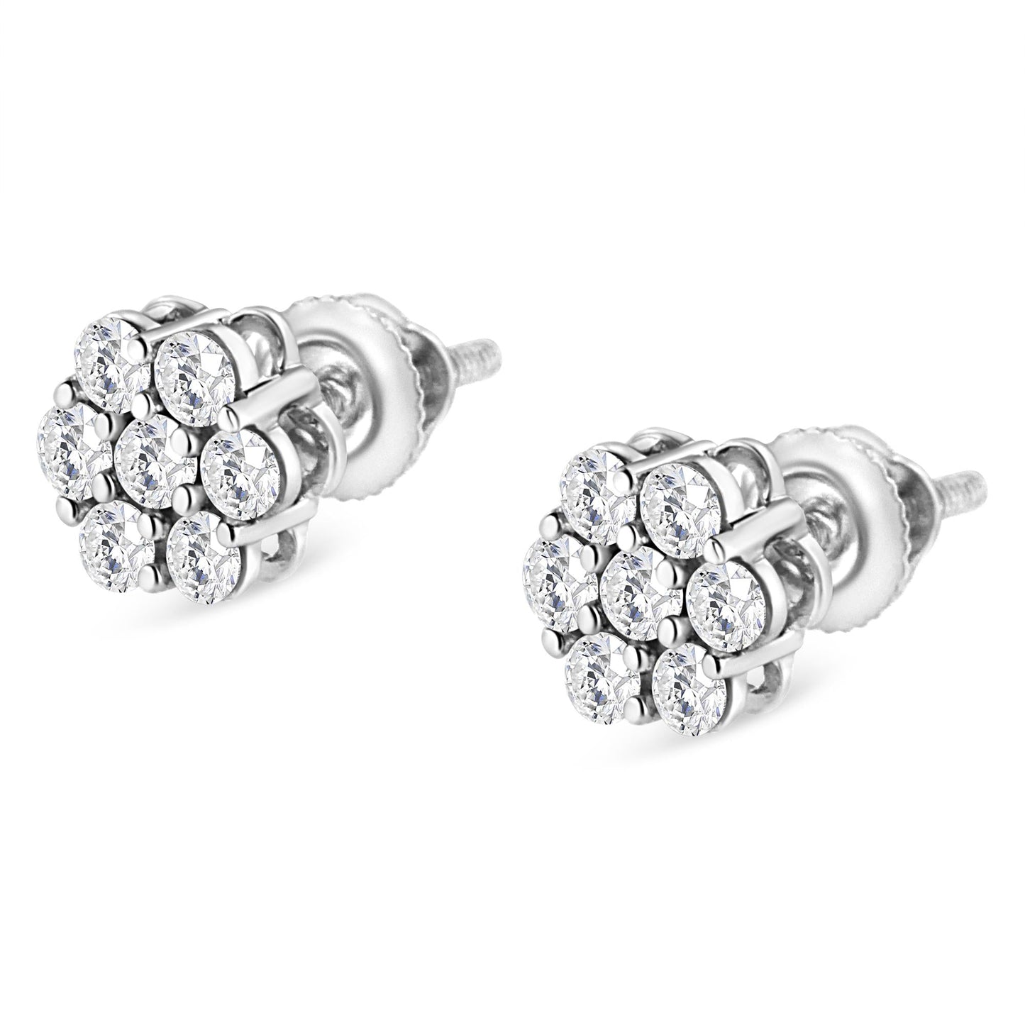 14K White Gold 1/2 cttw Round-Cut Diamond Floral Stud Earrings (I-J Color, SI2-I1 Clarity)