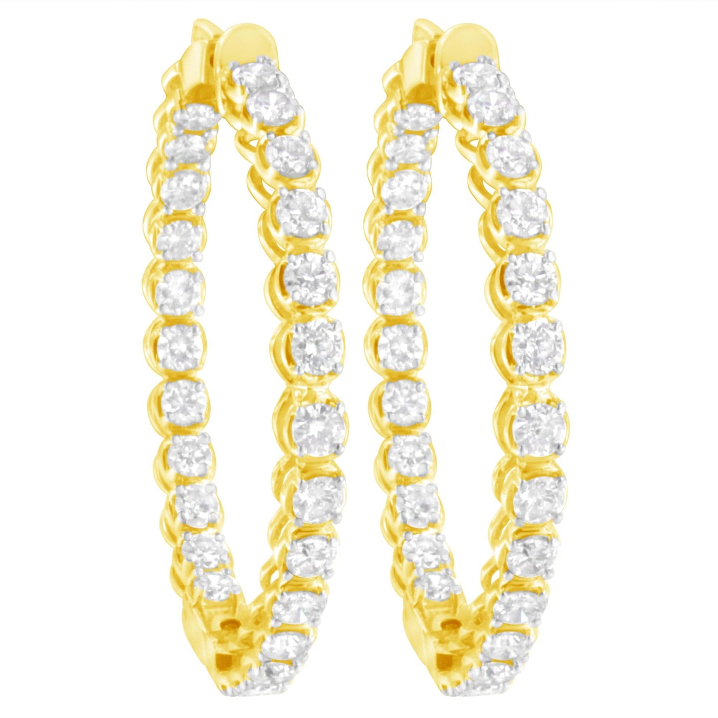 10K Yellow Gold Plated .925 Sterling Silver 7.0 Cttw Round Brilliant Cut Diamond 1-¾ Inside Out Hinged Leverback Hoop Earrings (J-K Color, I1-I2 Clarity)