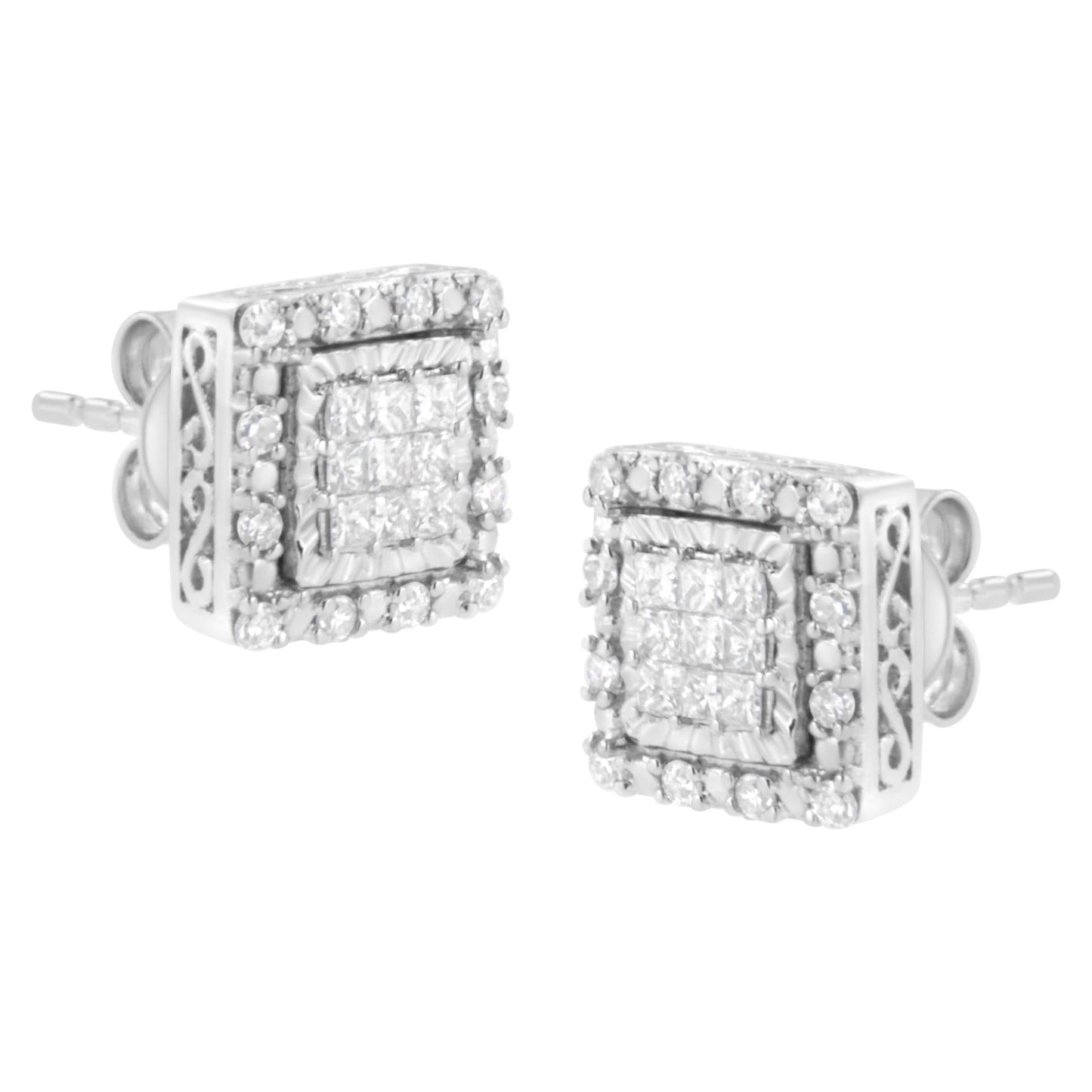 10K White Gold 1/2 cttw Invisible Set Princess-Cut Diamond Square Stud Earring (I-J Color, I1-I2 Clarity)