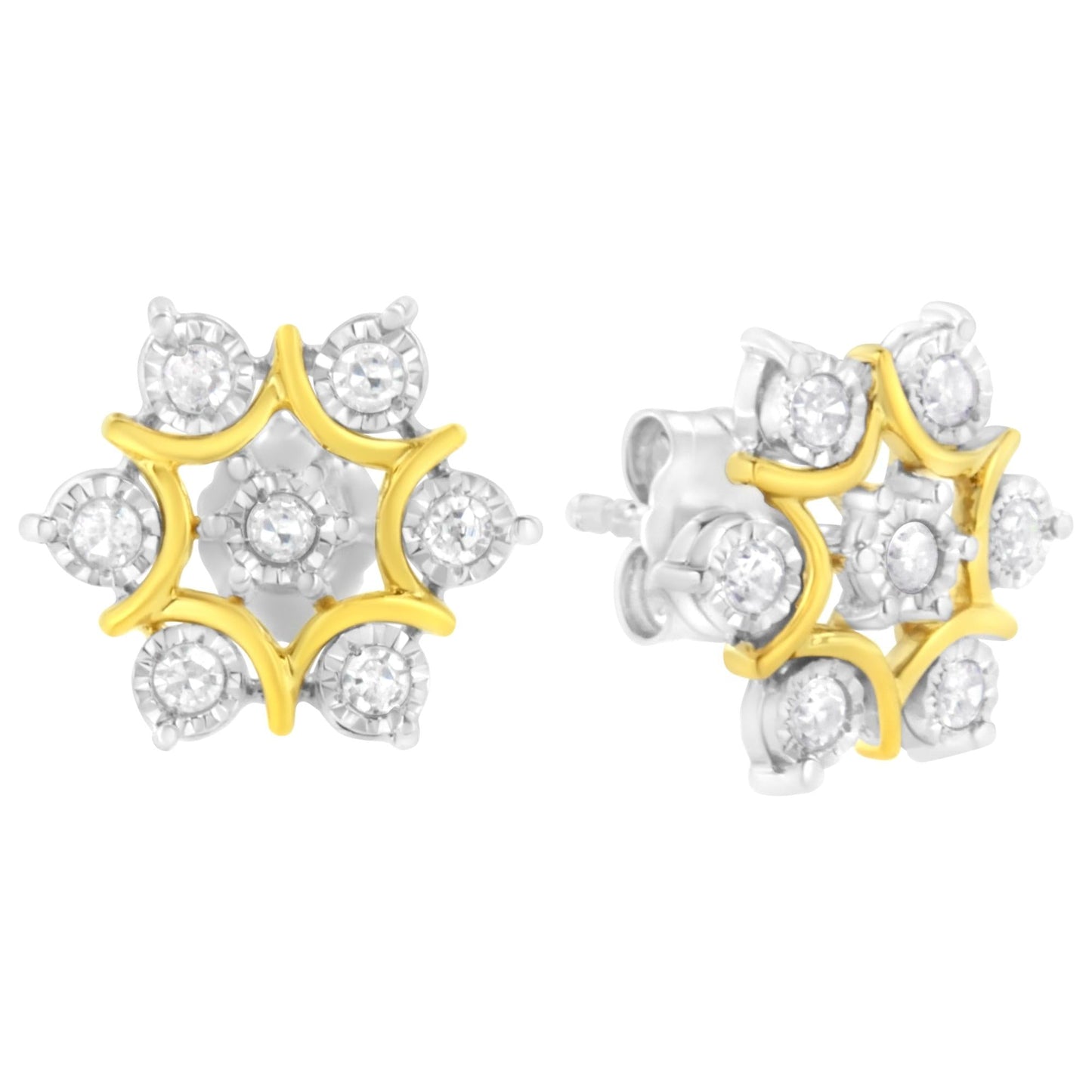 10K Yellow Gold Plated .925 Sterling Silver 1/4 Cttw Miracle Set Round-Cut Diamond Floral Earring (I-J Color, I2-I3 Clarity)