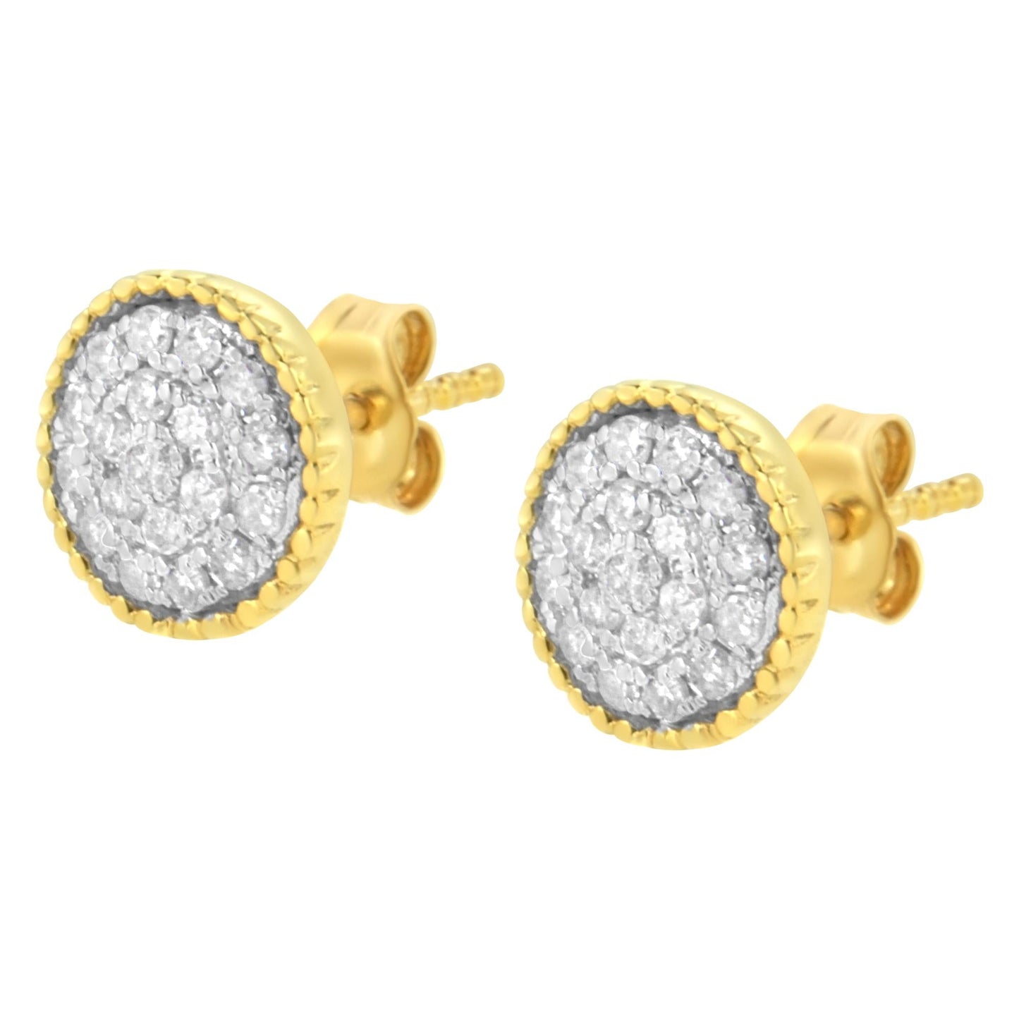 10K Yellow Gold Plated .925 Sterling Silver 1/2 cttw Diamond Floral Cluster Milgrained Stud Earring (I-J Color, I2-I3 Clarity)