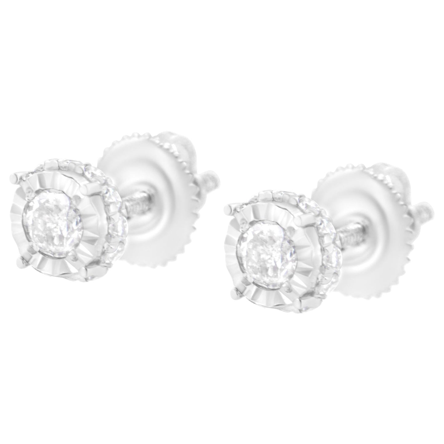 10K White Gold 1/2 Cttw Miracle-Set Round Brilliant-Cut Diamond Stud Earrings with Hidden Halo (I-J ,I2-I3)