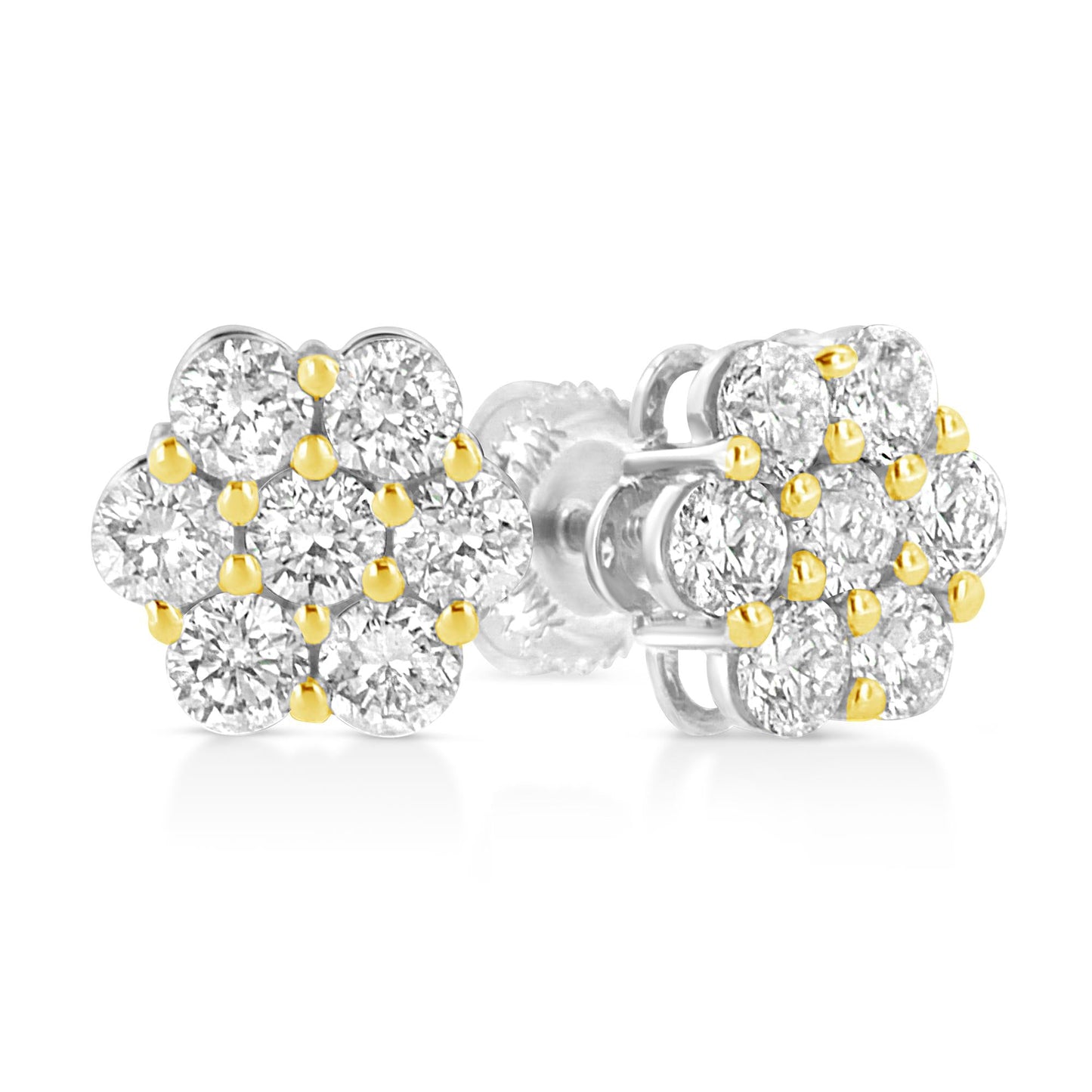 14k Yellow Gold Plated .925 Sterling Silver 1/4 Cttw Round Brilliant Cut Diamond Floral Cluster Screwback Stud Earrings (K-L Color, I2-I3 Clarity)