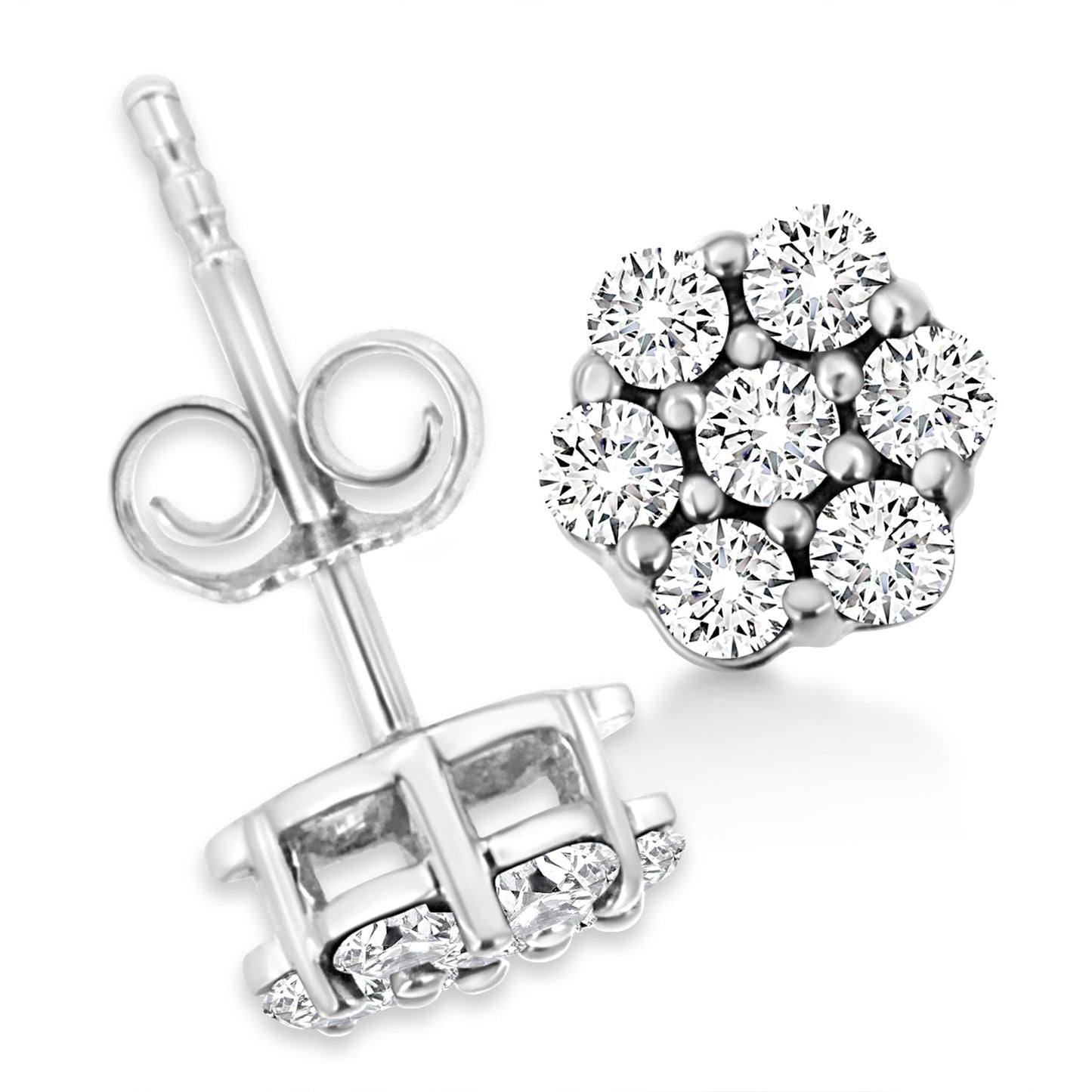 .925 Sterling Silver Lab Grown Brilliant Round Cut Diamond Floral Cluster Stud Earrings (G-H Color, VS2-SI1 Clarity)