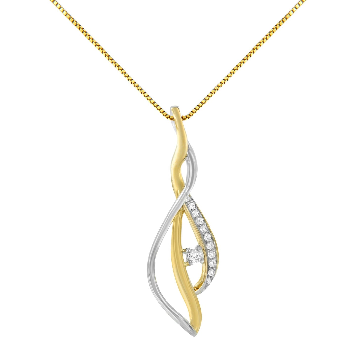 10K Yellow and White Gold Round Cut Diamond Accent Cascade 18" Pendant Necklace (J-K Color, I2-I3 Clarity)