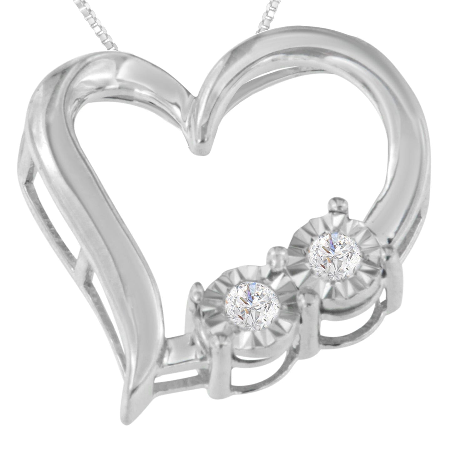 .925 Sterling Silver 1/10 cttw Diamond Heart Pendant Necklace (I-J, I3)