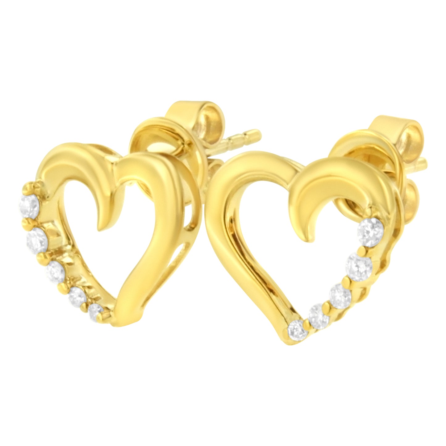 14KT Yellow Gold 1/8 cttw Diamond Journey Heart Earrings (K-L, I1-I2)