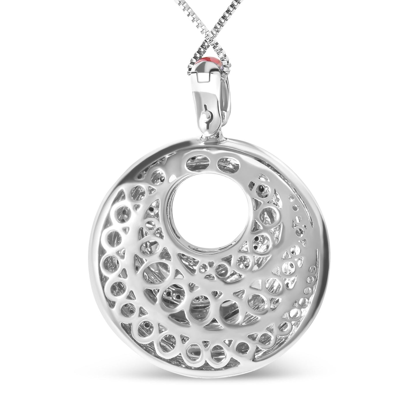 .925 Sterling Silver Red Enamel and 1/2 Diamond Endless Swirl Medallion 18" Pendant Necklace (F-G Color, VS1-VS2 Clarity)