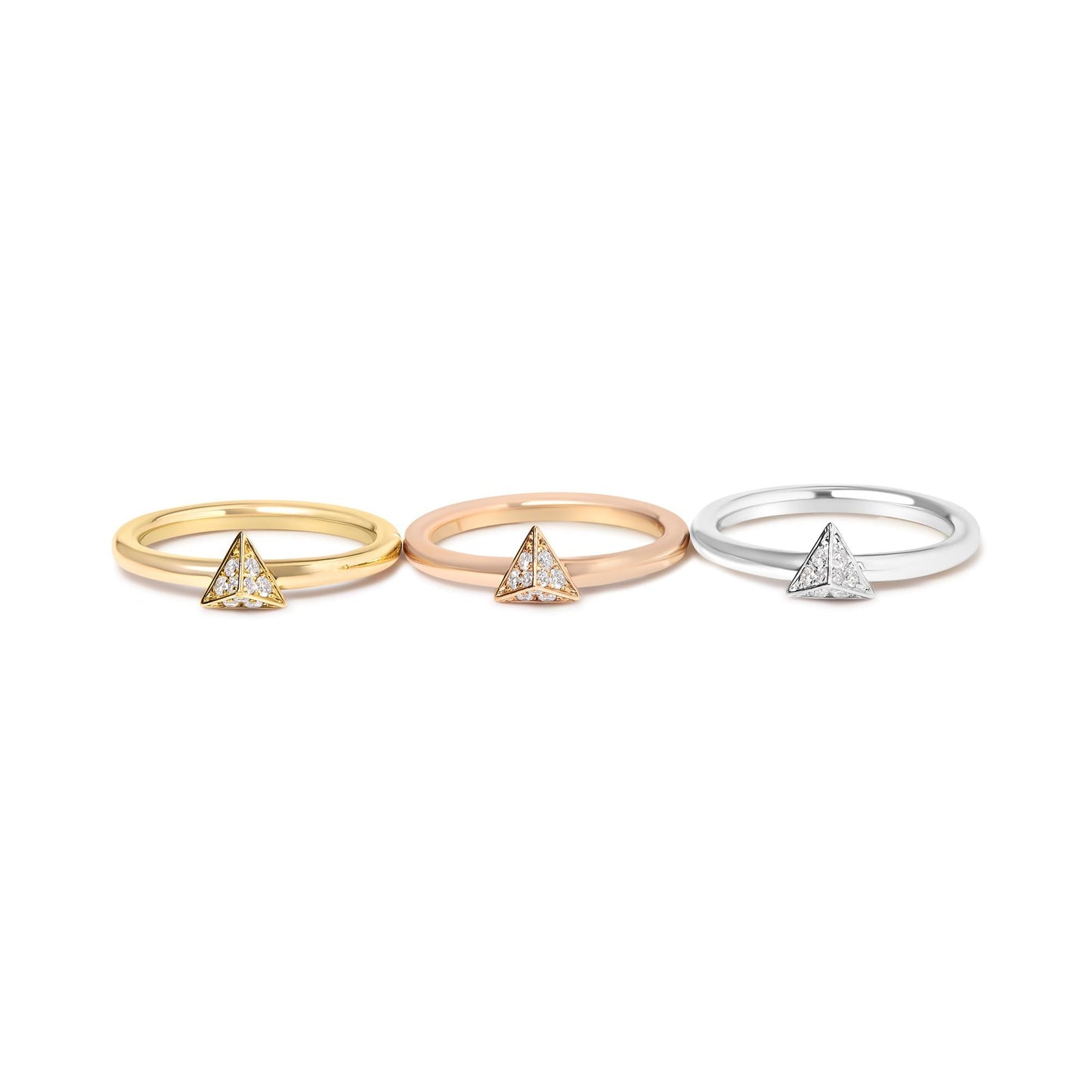 14K Tri Color Gold 1/3 Cttw Diamond Pyramid Stackable Band Ring Set (G-H Color, SI1-SI2 Clarity) - Size 7