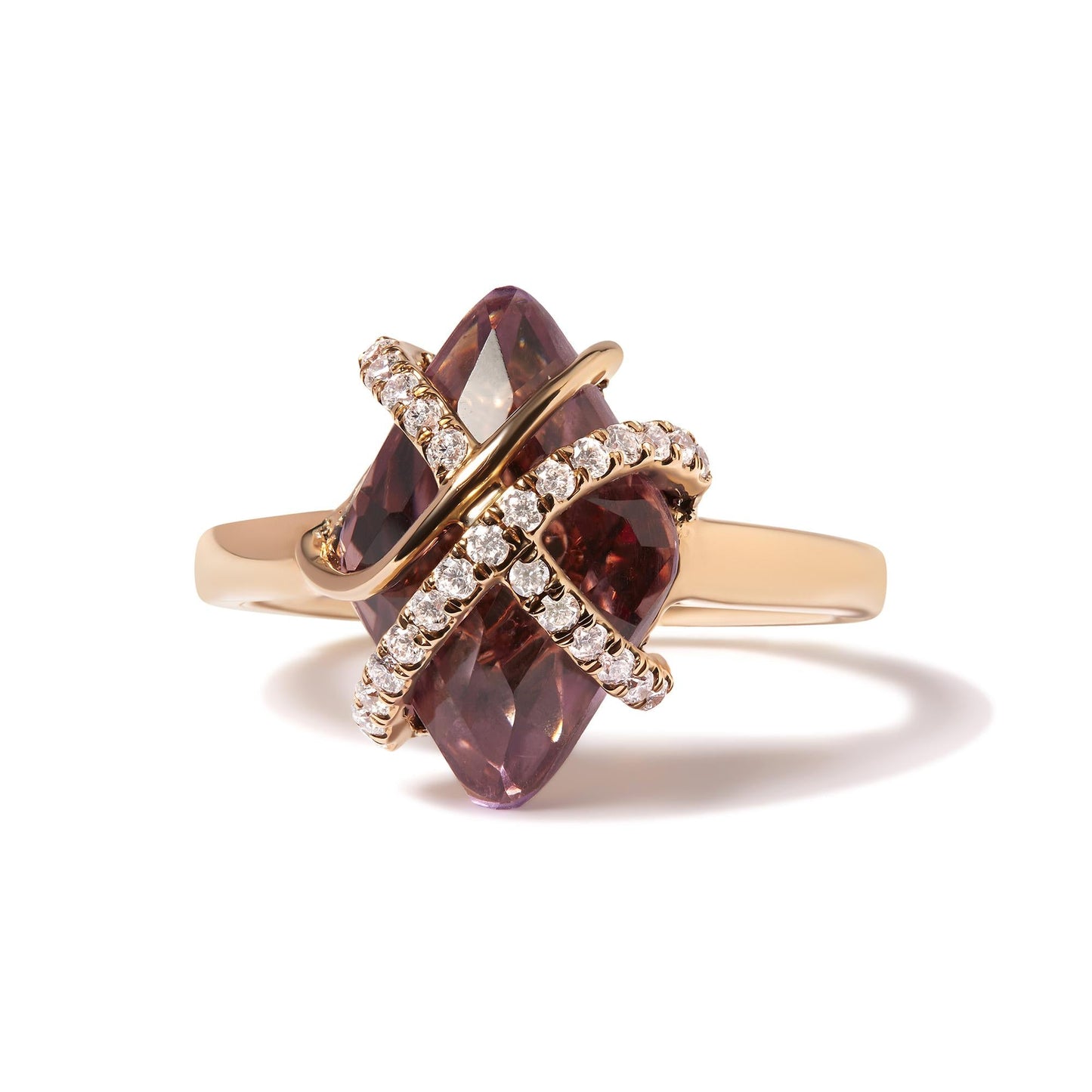 14K Rose Gold 1/5 Cttw Diamond Wrapped 15x15 MM Purple Amethyst Cocktail Ring (G-H Color, SI1-SI2 Clarity)