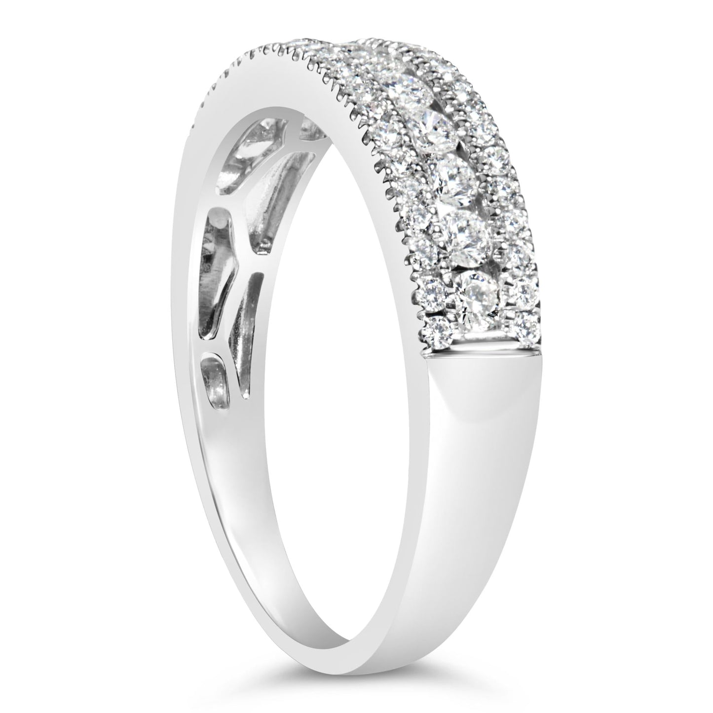 14K White Gold 1/2 Cttw Diamond 3 Row Diamond Band Ring (H-I Color, VS2-SI1 Clarity)